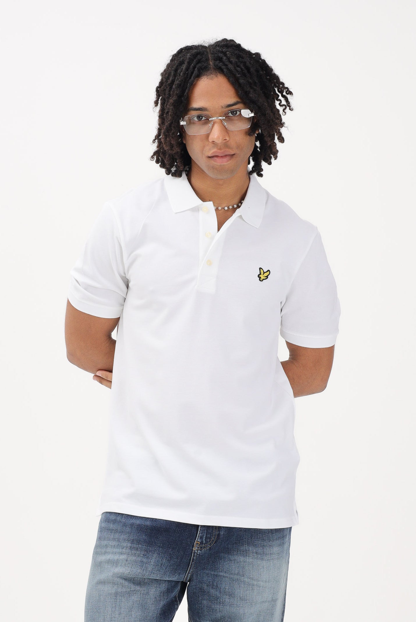 LYLE & SCOTT Polo a manica corta bianca da uomo con patch logo golden eagle SP400VOG 626 LYLE & SCOTT