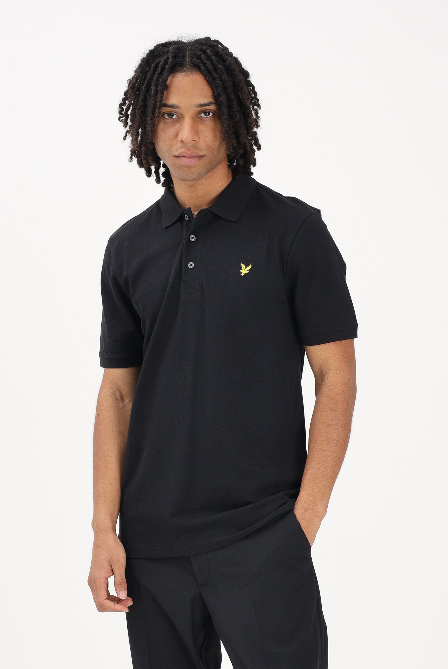 LYLE & SCOTT Polo a manica corta nera da uomo con patch logo golden eagle SP400VOG Z865 LYLE & SCOTT