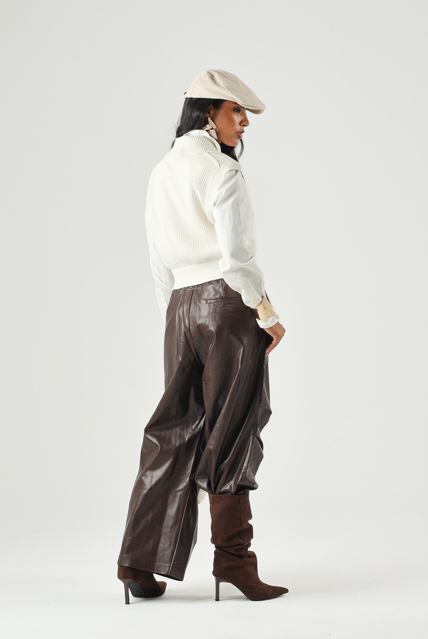 MM6 MAISON MARGIELA pantalone Wide-Leg marrone intenso per donna, ragazzi e bambini con gamba ampia M60994MM08L M6713 MAISON MARGIELA
