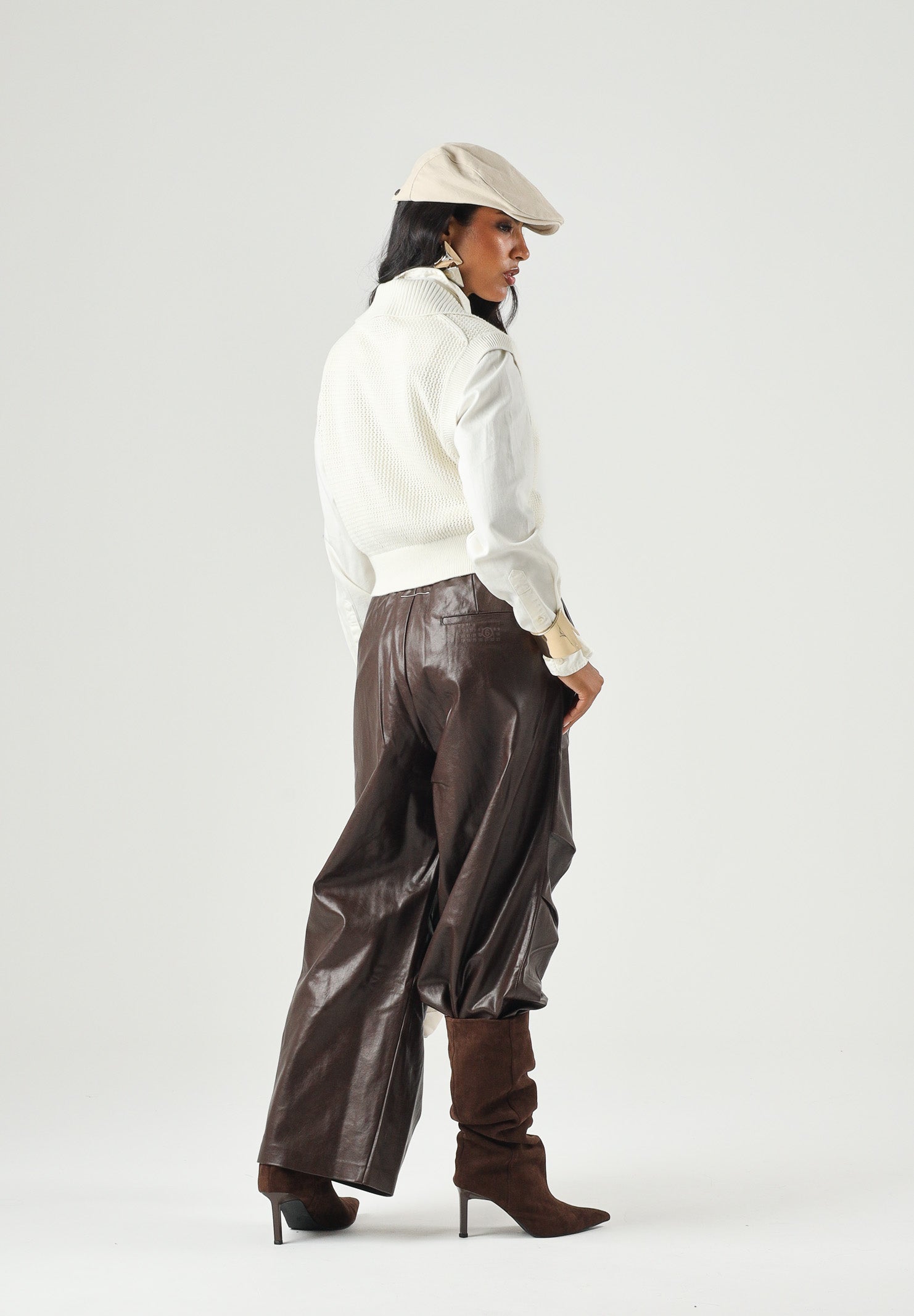 MM6 MAISON MARGIELA pantalone Wide-Leg marrone intenso per donna, ragazzi e bambini con gamba ampia M60994MM08L M6713 MAISON MARGIELA