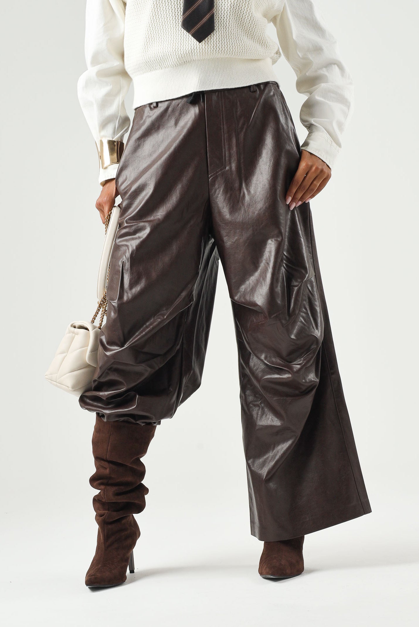 MM6 MAISON MARGIELA pantalone Wide-Leg marrone intenso per donna, ragazzi e bambini con gamba ampia M60994MM08L M6713 MAISON MARGIELA