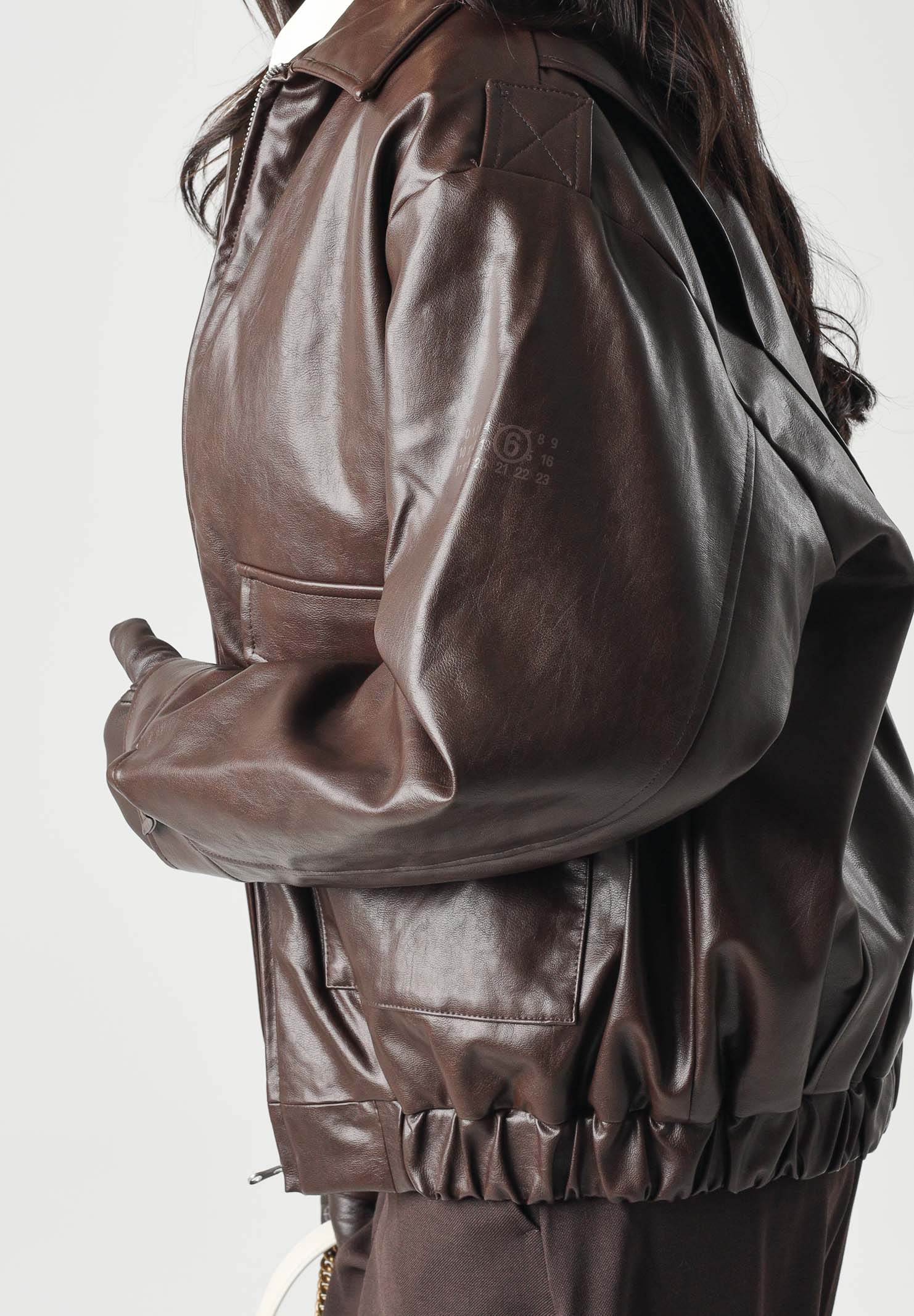 MM6 MAISON MARGIELA Giubbotto BIKER effetto pelle seal brown, marrone scuro per donna, ragazzi e bambini <BR/> M61045MM08L M6713 MAISON MARGIELA