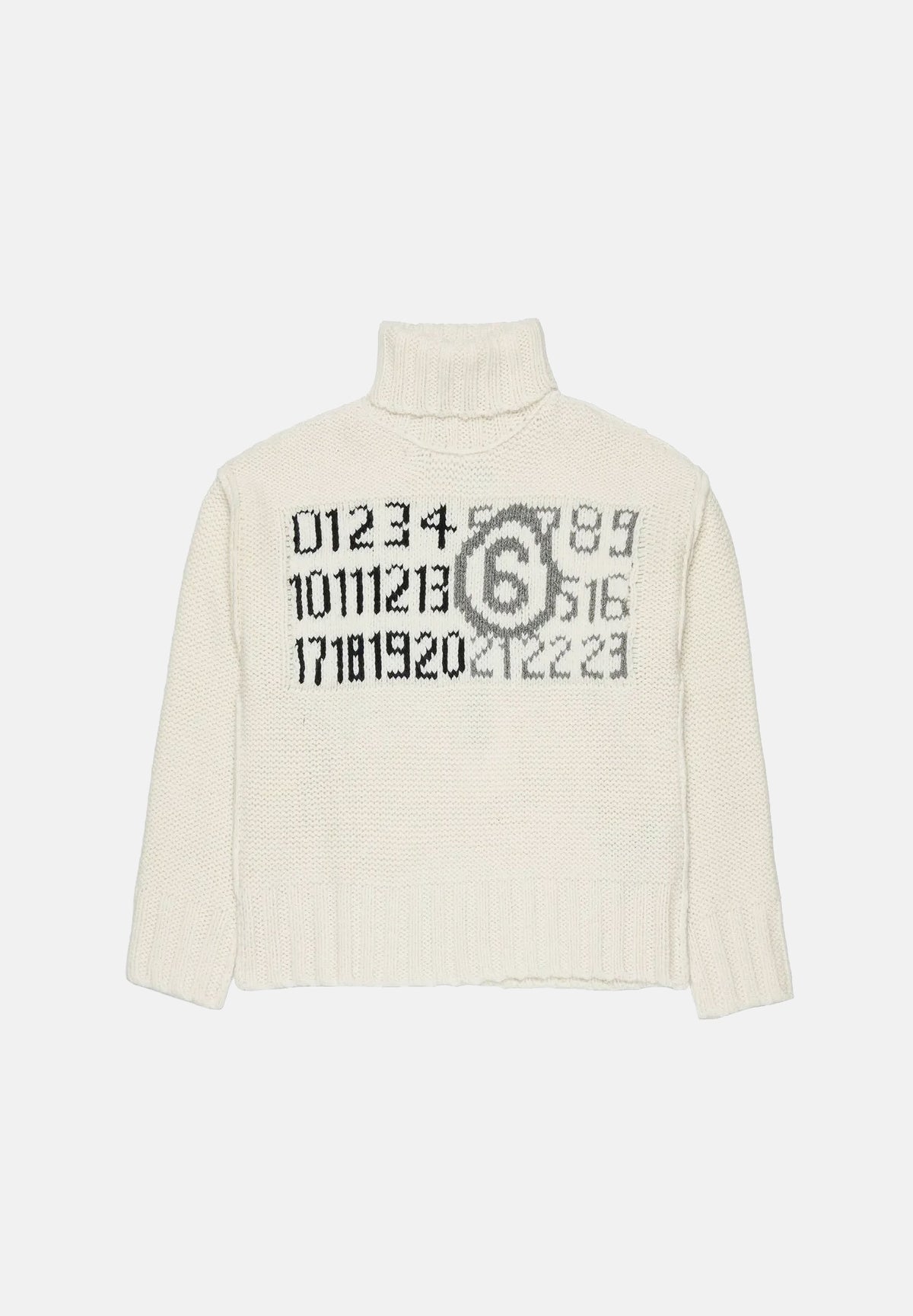 MAISON MARGIELA Dolcevita off white-bianca per donna, ragazza e bambina in calda maglia con stampa numerica. M61048MM08V M6101 MAISON MARGIELA