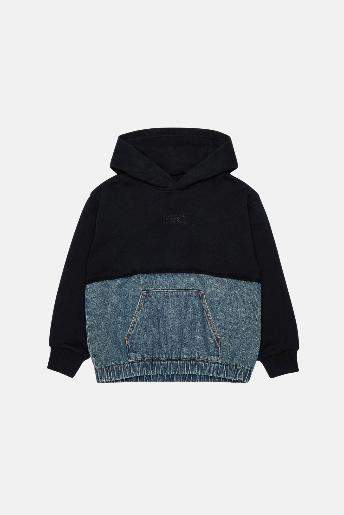 MM6 MAISON MARGIELA Felpa HOODE con cappuccio nero e azzurro per donna, ragazzi e bambini con tasca a marsupio M61108MM09G M6C08 MAISON MARGIELA