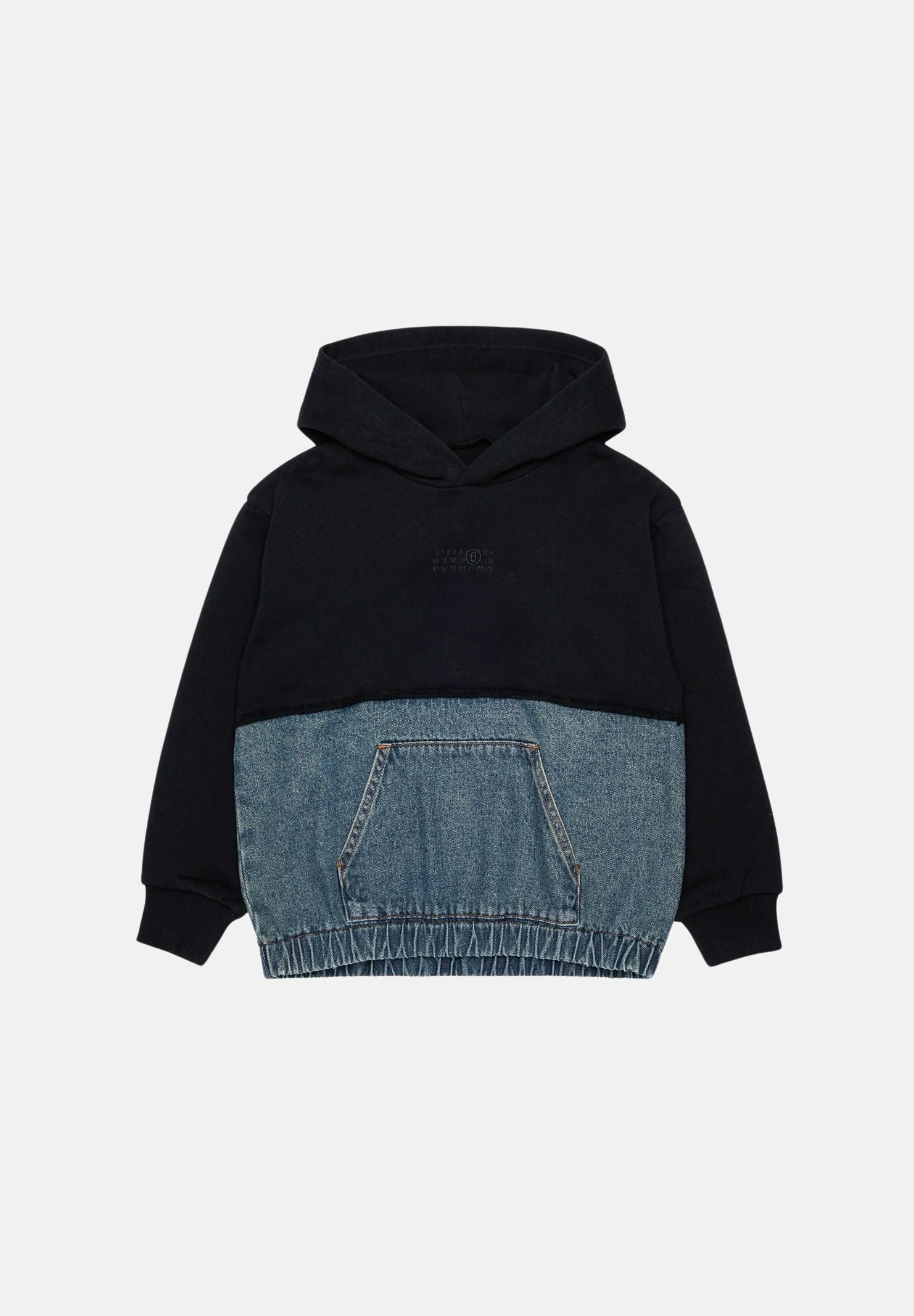 MM6 MAISON MARGIELA Felpa HOODE con cappuccio nero e azzurro per donna, ragazzi e bambini con tasca a marsupio M61108MM09G M6C08 MAISON MARGIELA