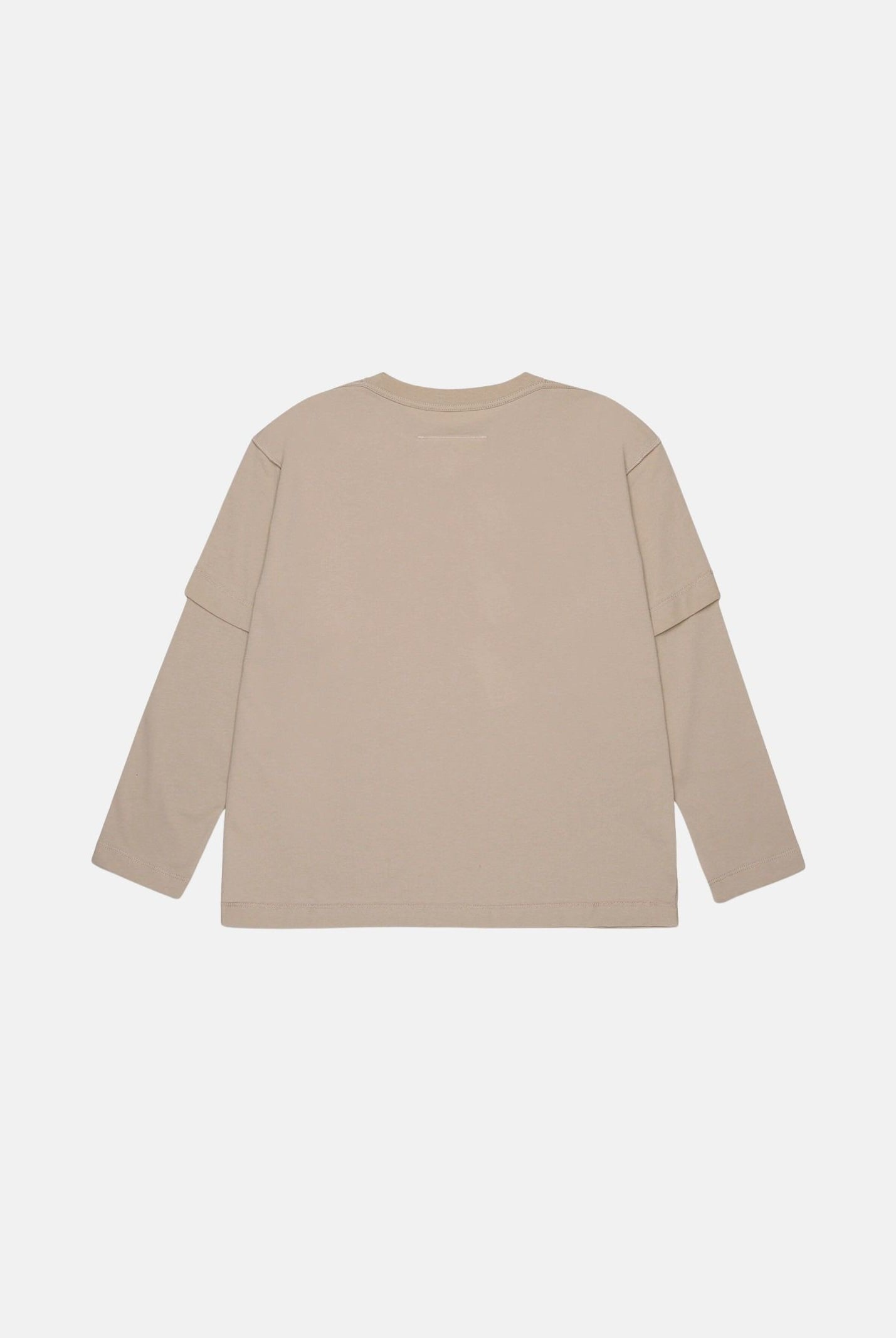 MM6 MAISON MARGIELA T-shirt beige per donna, ragazzi e bambini con maniche lunghe e stampa numerica MM6 frontale. M61132MM04I M6712 MAISON MARGIELA