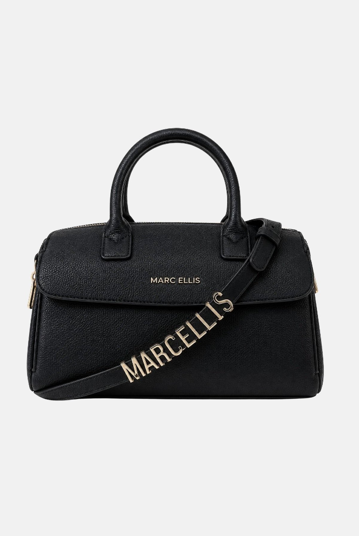 MARC ELLIS Borsa a mano ALYSA MACRO nera per donna con elegante manico rigido superiore e tracolla logata coordinata. ALYSA-MACRO BLLIGO MARC ELLIS
