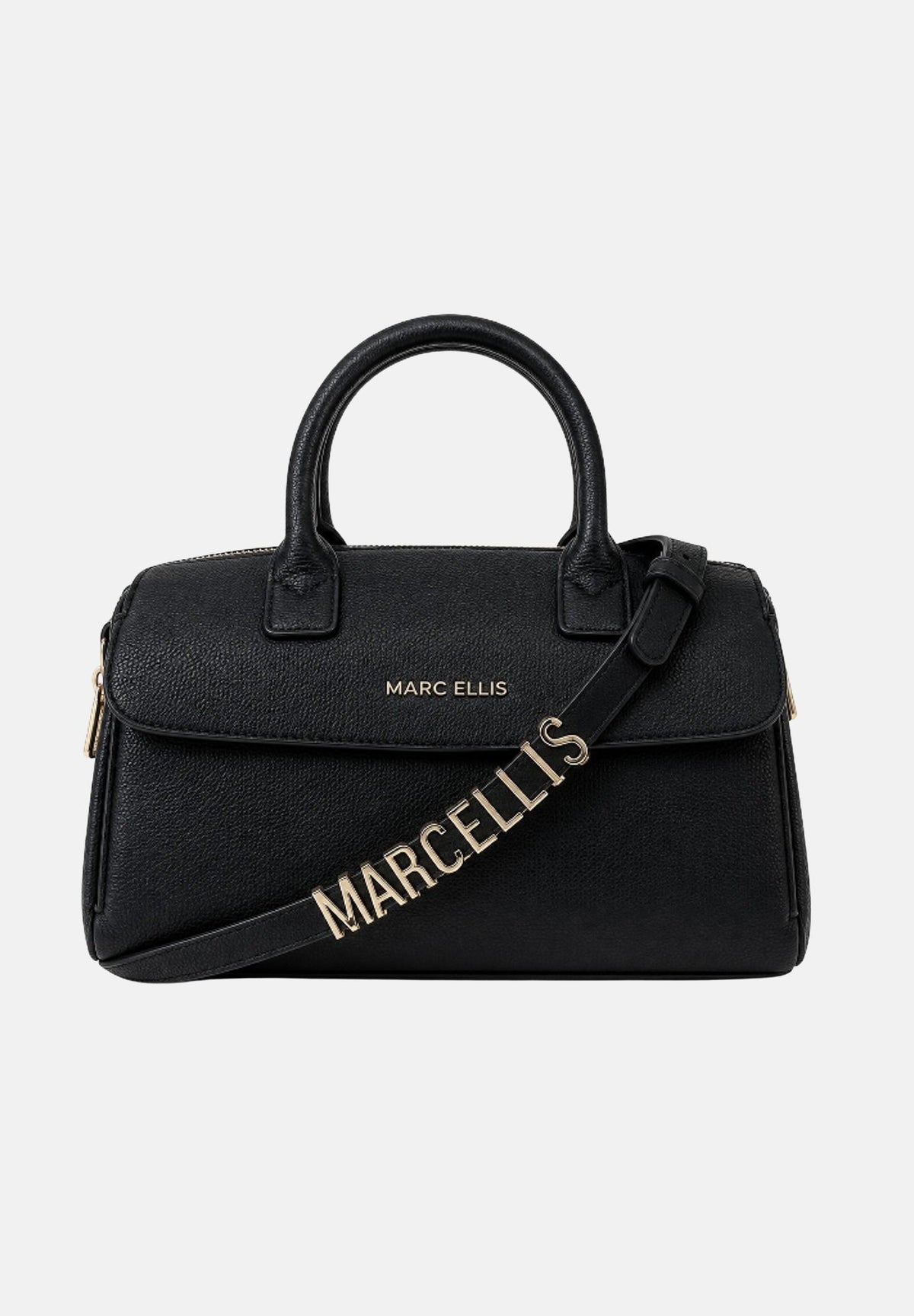 MARC ELLIS Borsa a mano ALYSA MACRO nera per donna con elegante manico rigido superiore e tracolla logata coordinata. ALYSA-MACRO BLLIGO MARC ELLIS