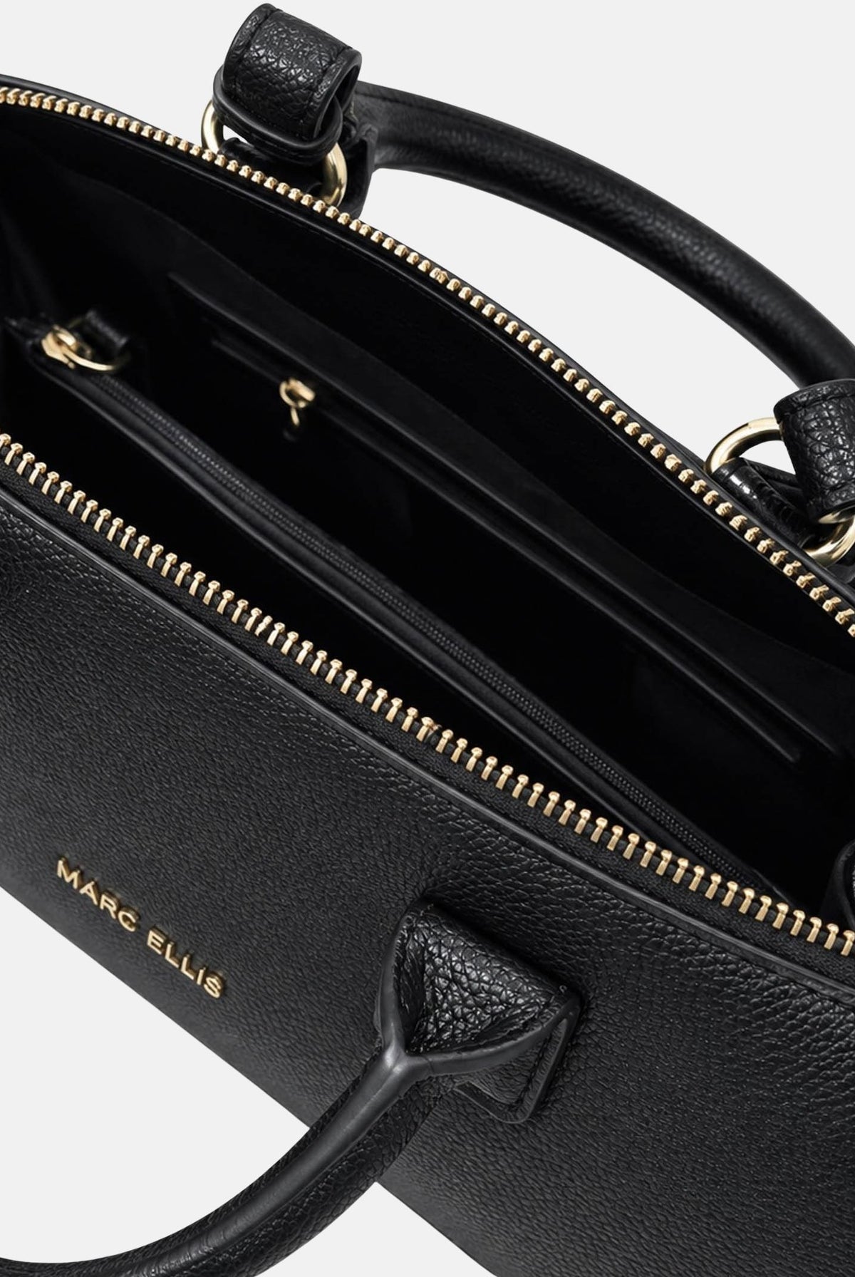MARC ELLIS Borsa a mano ALYSA MACRO nera per donna con elegante manico rigido superiore e tracolla logata coordinata. ALYSA-MACRO BLLIGO MARC ELLIS