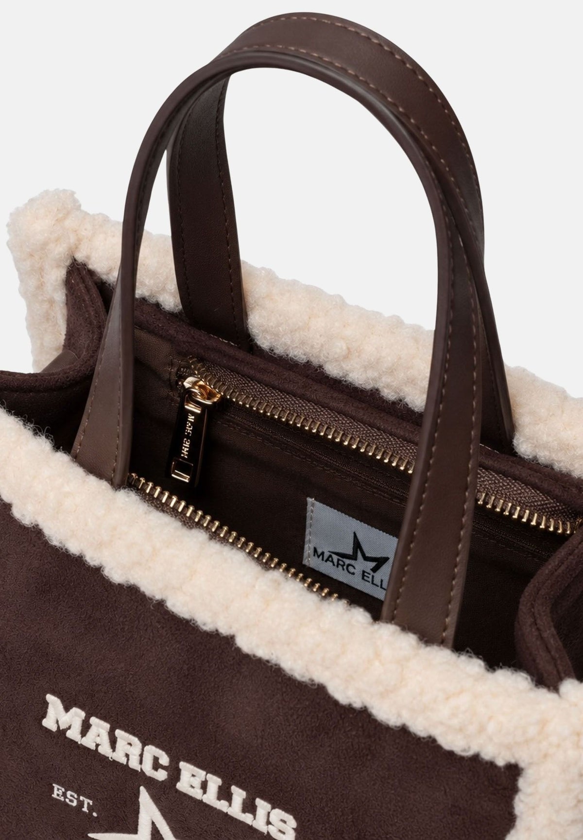 MARC ELLIS Borsa a mano BUBY-BUCKSKIN S marrone cioccolato per donna con eleganti profili in ecopelliccia BUBY-BUCKSKIN-S CH MARC ELLIS