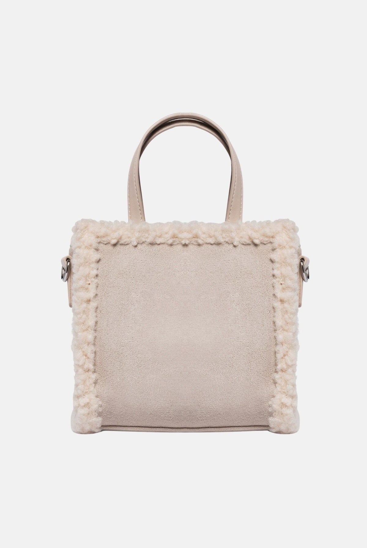 MARC ELLIS Borsa a mano BUBY BUCKSKIN S in suede beige da donna con bordi effetto pelliccia e doppi manici. BUBY-BUCKSKIN-S DABE MARC ELLIS