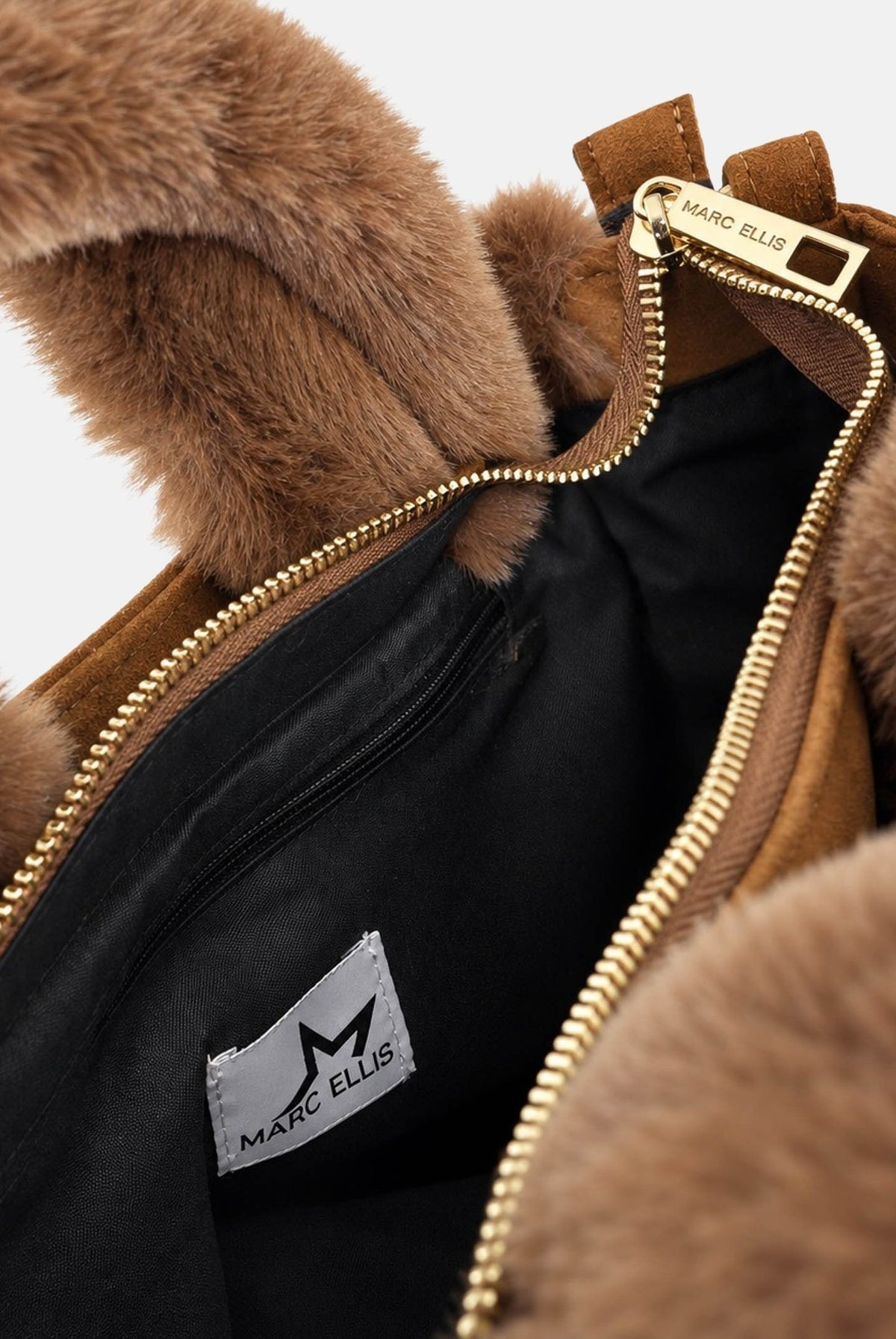 MARC ELLIS Borsa a mano BUBY CARACAL S marrone cuoio per donna con soffici profili laterali in ecopelliccia BUBY-CARACAL-S TA MARC ELLIS