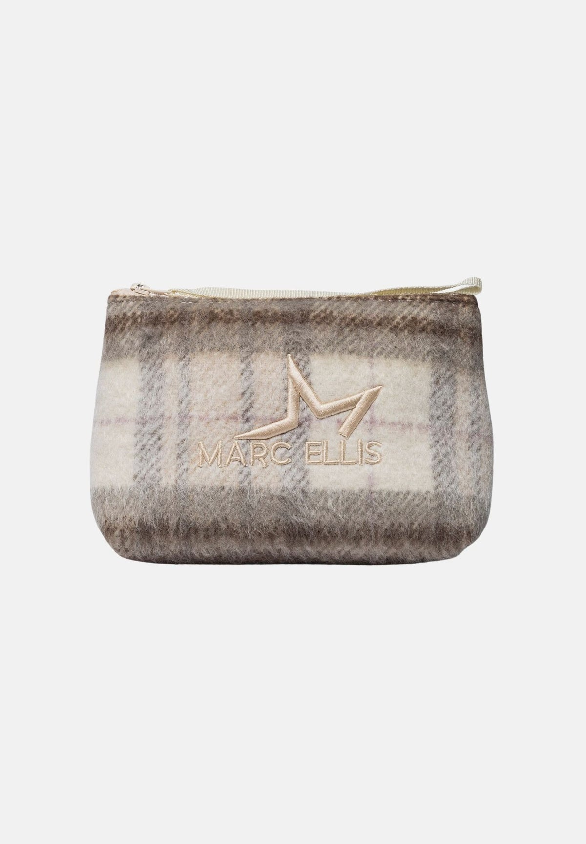 MARC ELLIS Pochette a mano BUBY PLAID beige scuro per donna con raffinata fantasia scozzese plaid BUBY-PLAID-C DABE MARC ELLIS