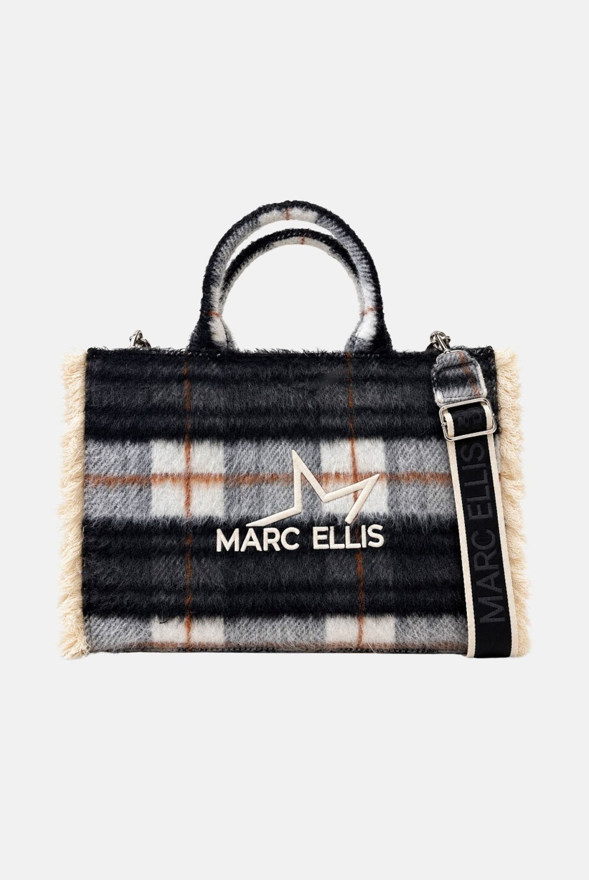 MARC ELLIS Borsa a mano BUBY PLAID L nera per donna con raffinata fantasia scozzese plaid BUBY-PLAID-L BL MARC ELLIS