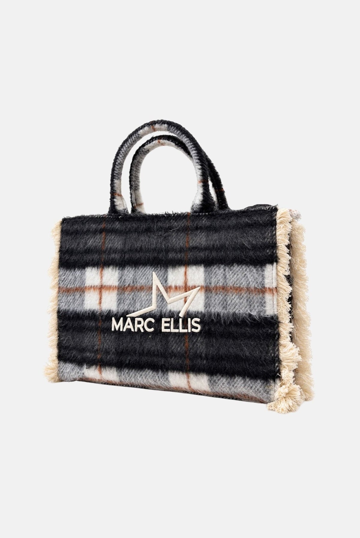 MARC ELLIS Borsa a mano BUBY PLAID L nera per donna con raffinata fantasia scozzese plaid BUBY-PLAID-L BL MARC ELLIS
