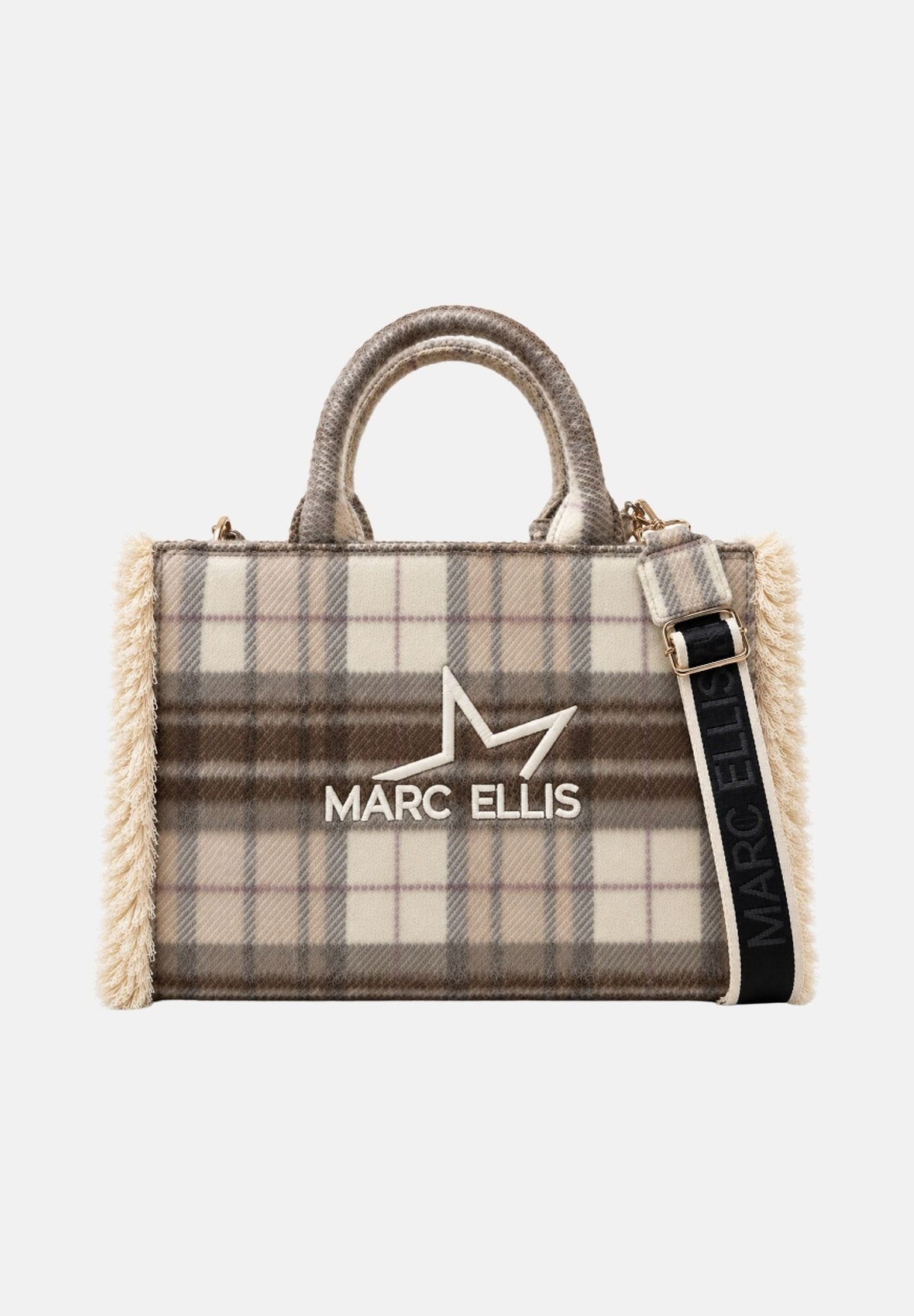 MARC ELLIS Borsa a mano BUBY PLAID beige scuro per donna con raffinata fantasia scozzese plaid BUBY-PLAID-L DABE MARC ELLIS