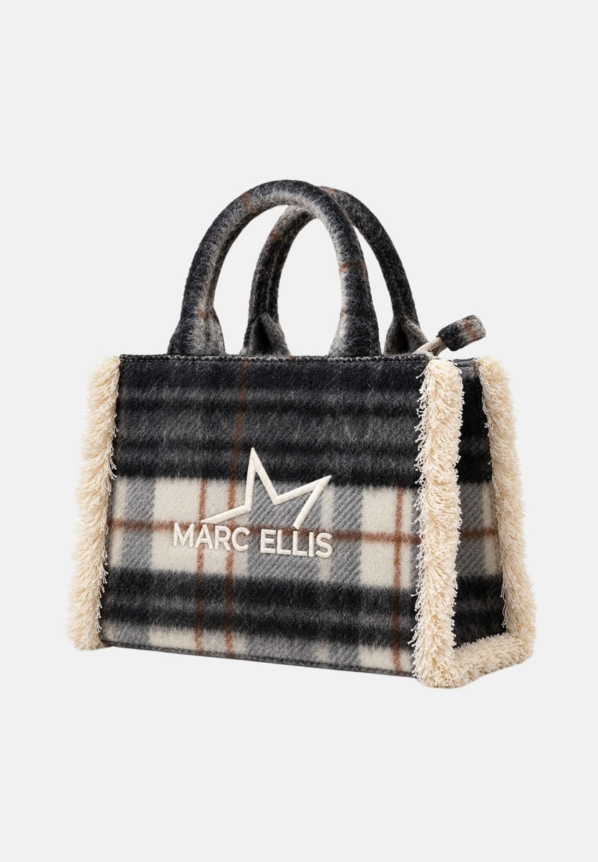 MARC ELLIS Borsa a mano BUBY PLAID M nero per donna con raffinata fantasia scozzese plaid e manici rigidi superiori coordinati. BUBY-PLAID-M BL MARC ELLIS
