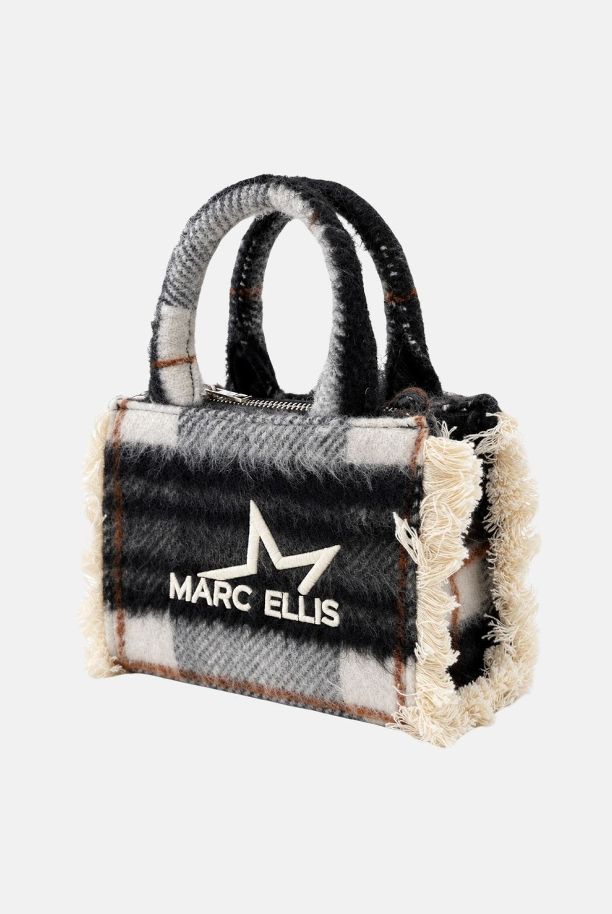 MARC ELLIS Borsa a mano BUBY PLAID S nera per donna con raffinata fantasia scozzese plaid e manici rigidi superiori coordinati. BUBY-PLAID-S BL MARC ELLIS