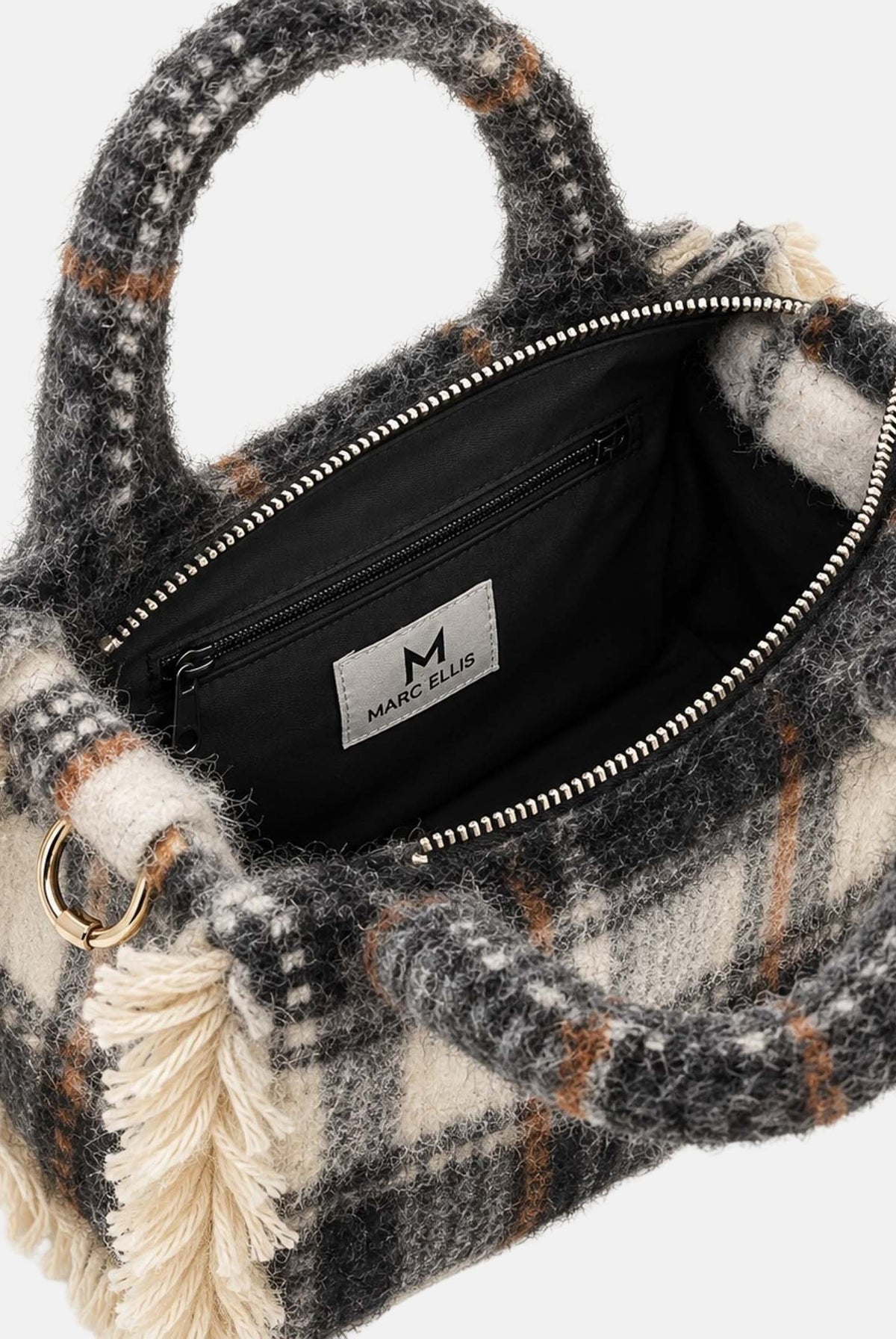 MARC ELLIS Borsa a mano BUBY PLAID S nera per donna con raffinata fantasia scozzese plaid e manici rigidi superiori coordinati. BUBY-PLAID-S BL MARC ELLIS