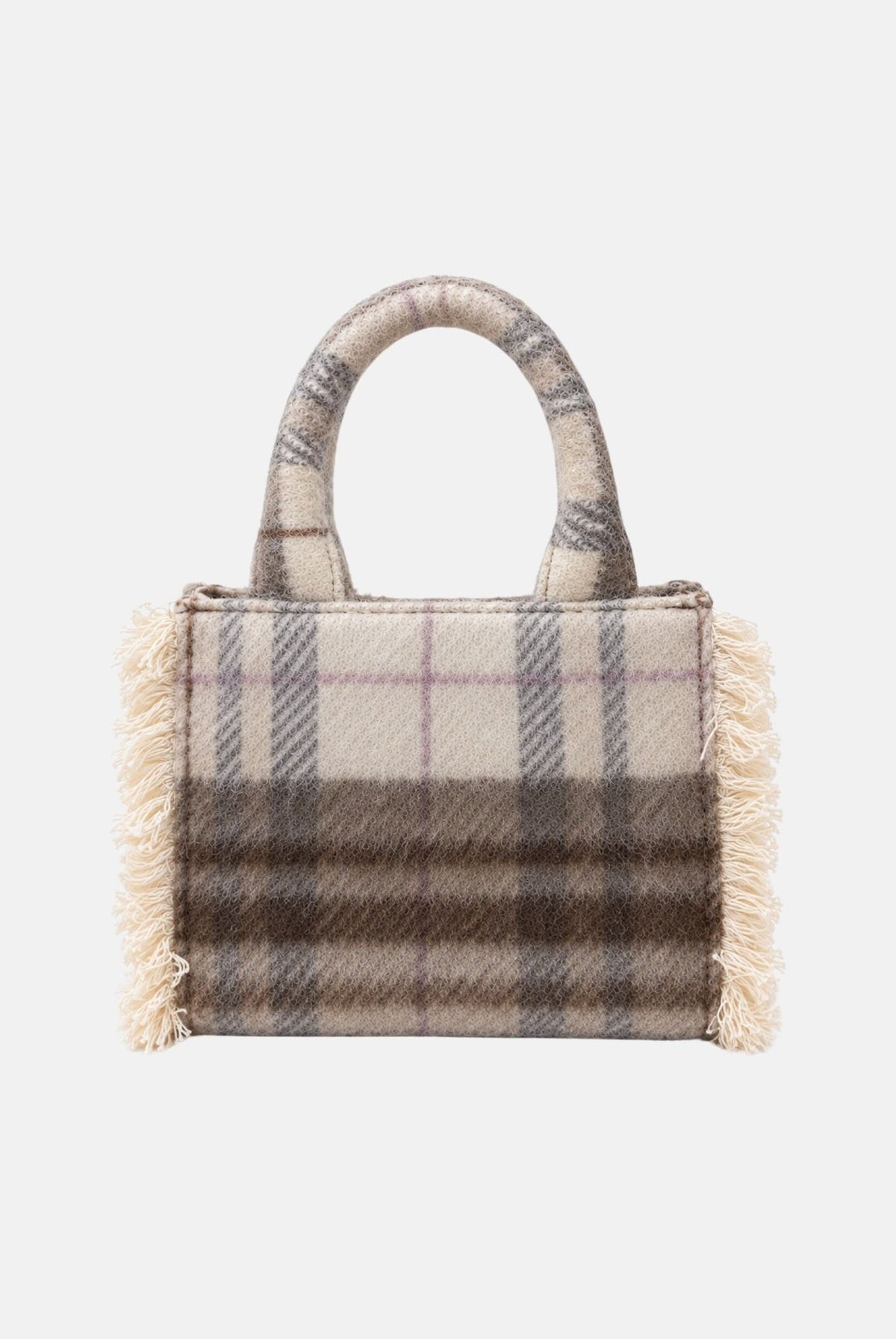 MARC ELLIS Borsa a mano BUBY PLAID S beige scuro per donna con raffinata fantasia scozzese plaid e manici rigidi superiori coordinati. BUBY-PLAID-S DABE MARC ELLIS