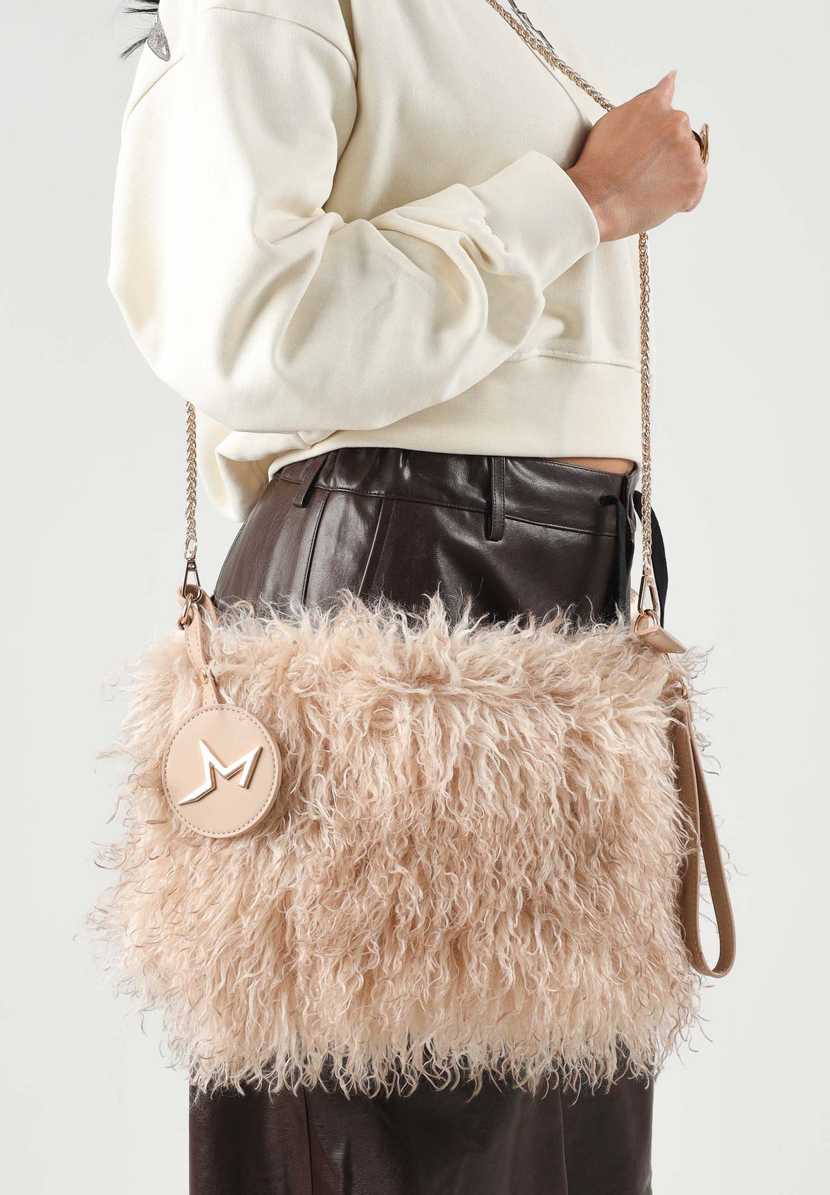 MARC ELLIS Borsa a tracolla BUBY YAK beige chiaro per donna con soffice rivestimento in ecopelliccia effetto pelo di yak BUBY-YAK-C DABE MARC ELLIS