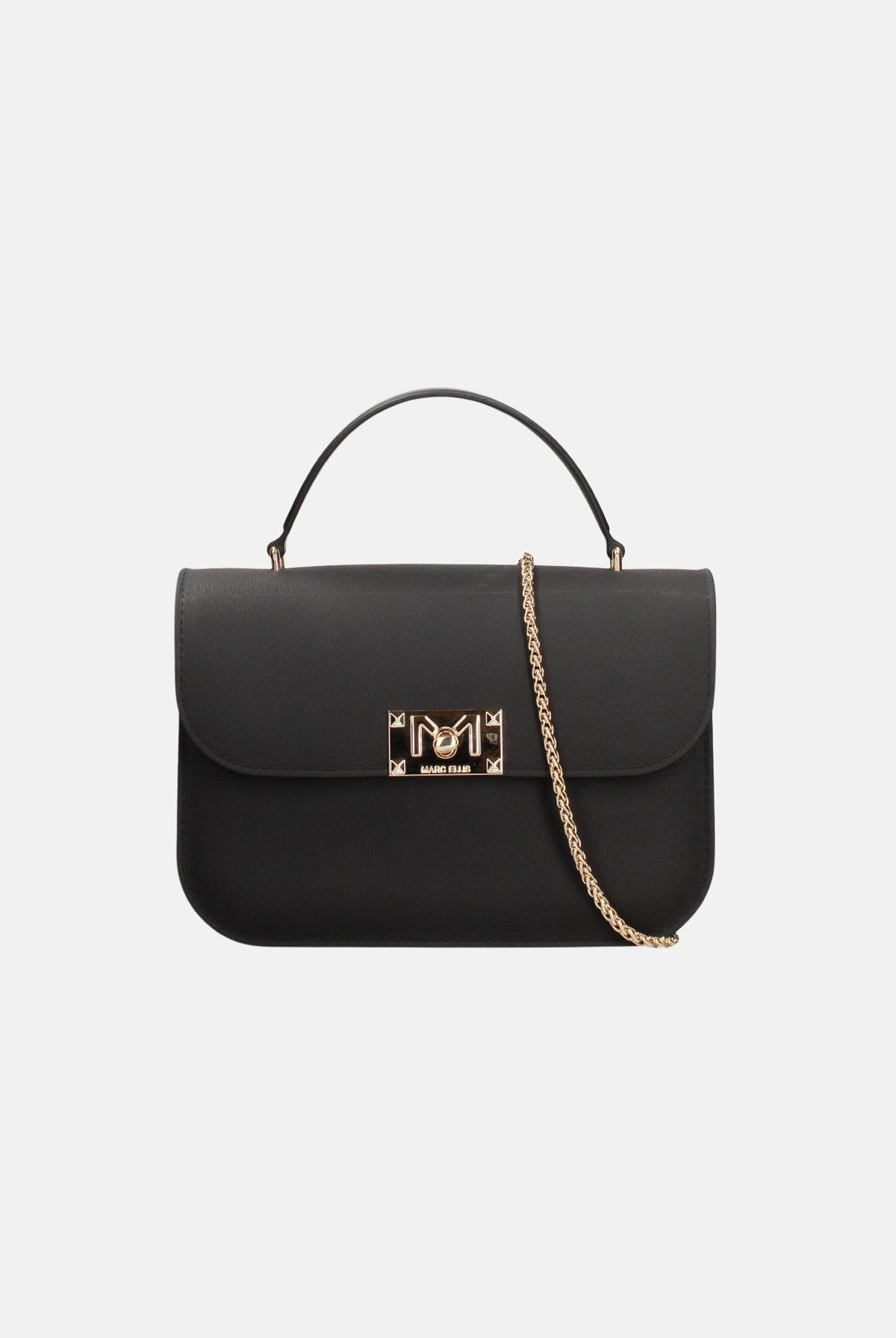 MARC ELLIS Borsa a mano FLAT EAR M nera per donna con patta frontale, logo metallico e dettagli oro chiaro. FLAT-EAR-M BLLIGO MARC ELLIS