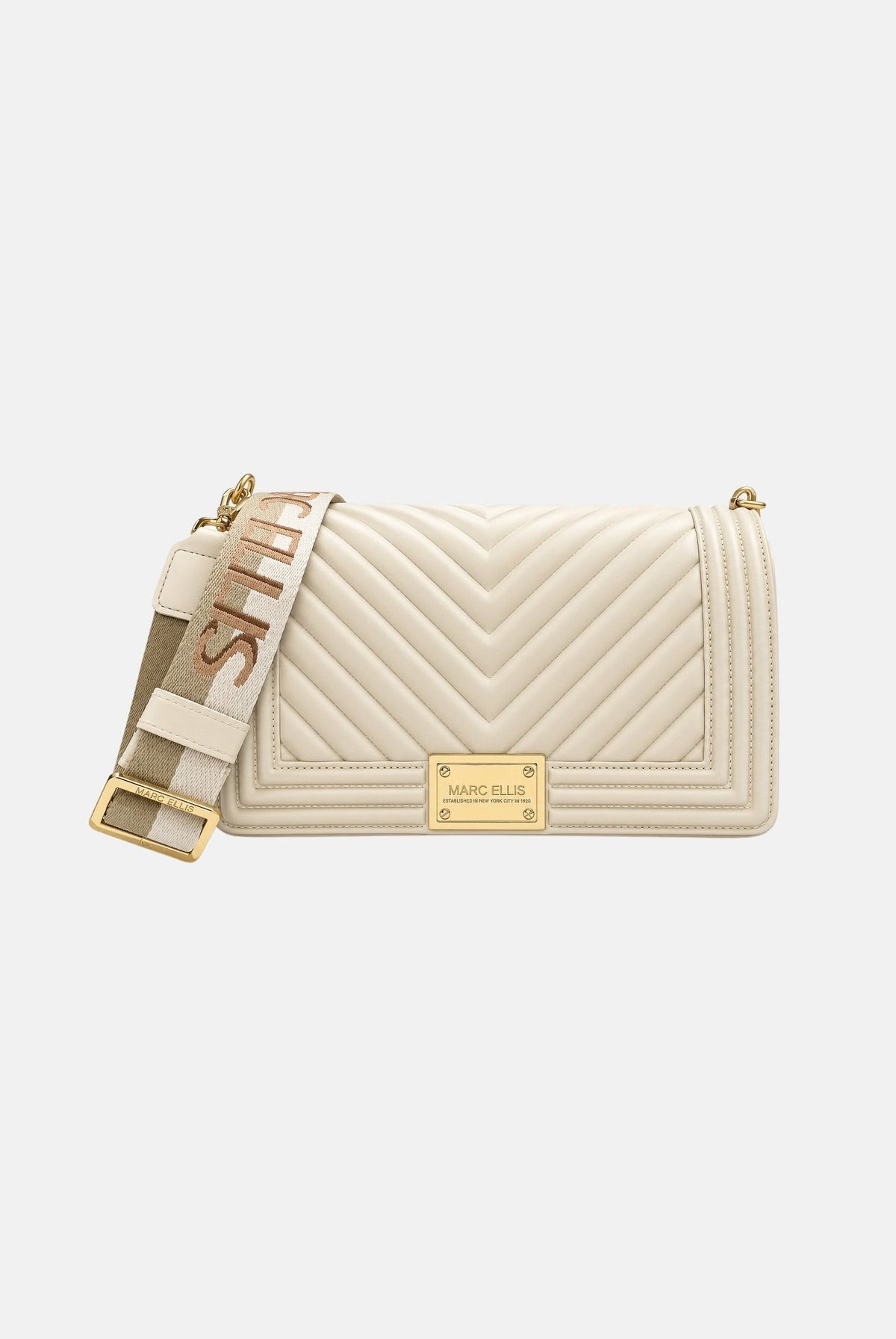 MARC ELLIS Borsa a tracolla FLAT M beige scuro da donna con lavorazione chevron FLAT-M-27 DABELIGO MARC ELLIS