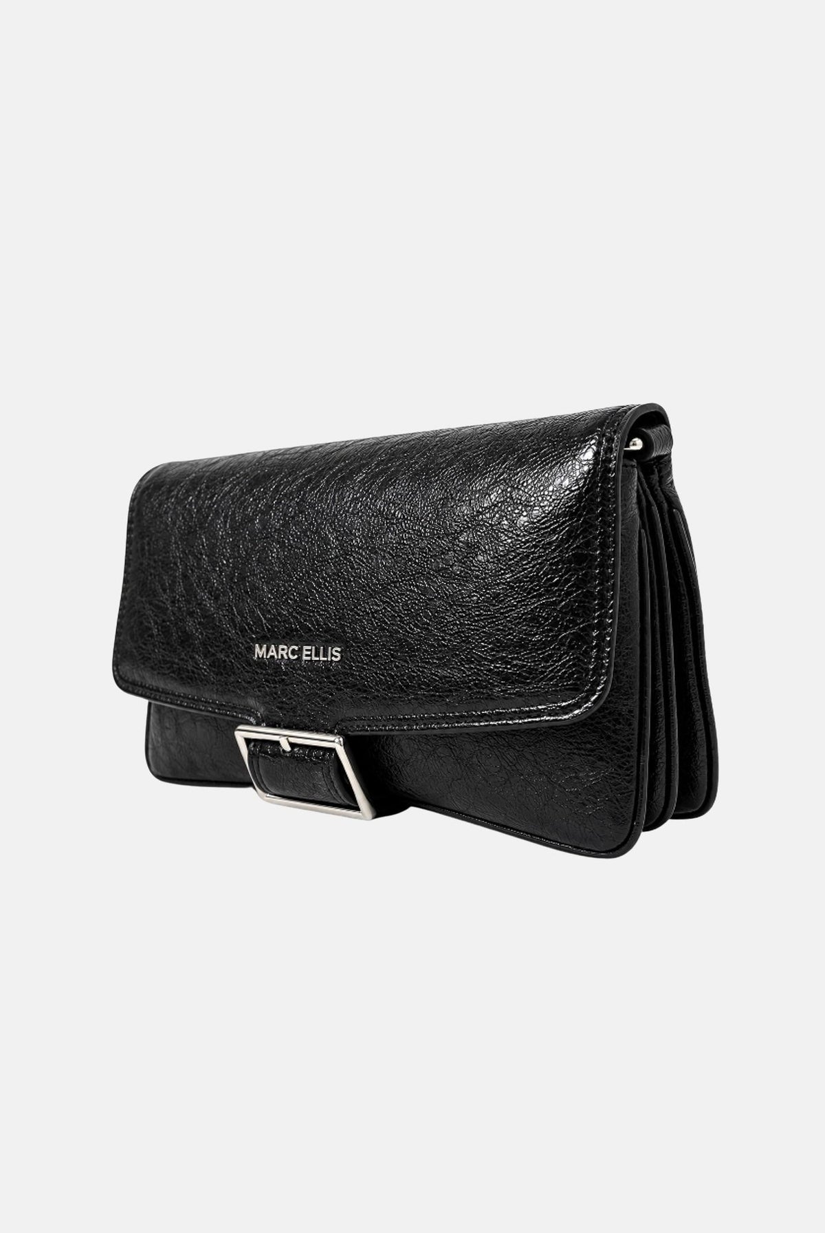 MARC ELLIS Borsa a tracolla JAYNE nero per donna con elegante finitura effetto stropicciato, patta frontale JAYNE BLSI MARC ELLIS