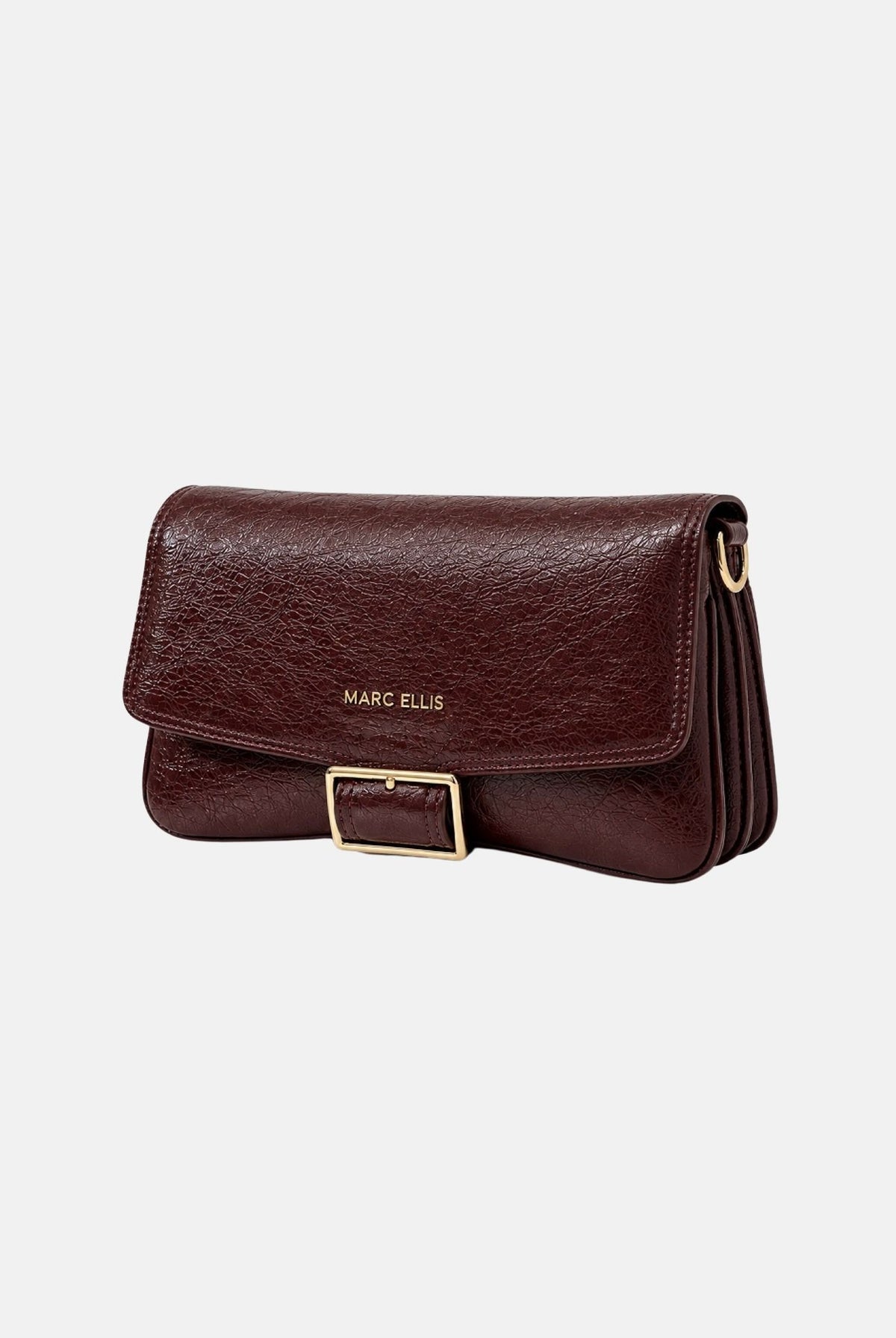 MARC ELLIS Borsa a tracolla JAYNE marrone cioccolato per donna con elegante finitura effetto stropicciato, patta frontale JAYNE CH MARC ELLIS
