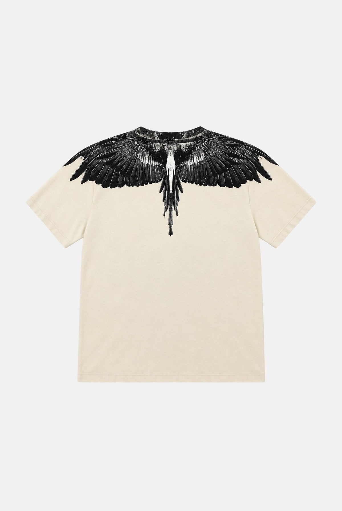 MARCELO BURLON COUNTY OF MILAN T-shirt WINGS color latte e nera per donna con iconica stampa ali su collo e spalle. 26ICM30200 LA MARCELO BURLON COUNTY OF MILAN