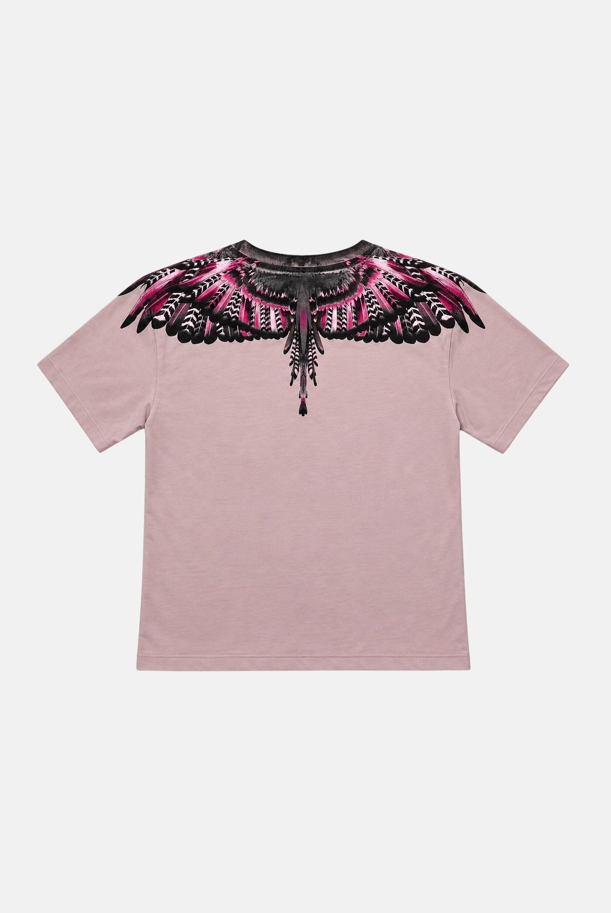 MARCELO BURLON COUNTY OF MILAN T-shirt WINGS rosa per donna con stampa ali fucsia, nera e bianca su collo e spalle. 26ICM30200 RO MARCELO BURLON COUNTY OF MILAN