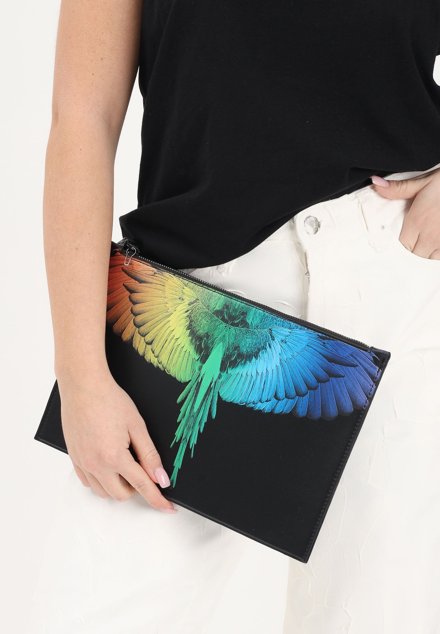 MARCELO BURLON COUNTY OF MILAN Pochette nera per uomo e donna con stampa ali COMAS2603330893 . MARCELO BURLON COUNTY OF MILAN
