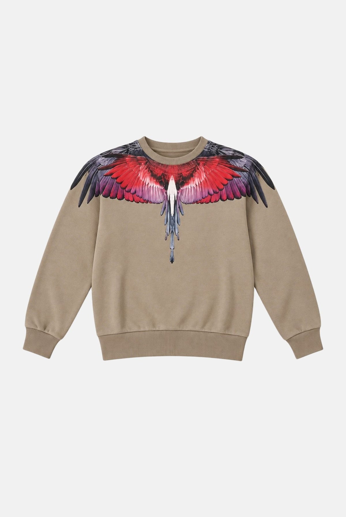 MARCELO BURLON COUNTY OF MILAN Felpa WINGS sabbia per bambino e bambina con grafica ali multicolor sul girocollo. F6CMJBSW027J 092 MARCELO BURLON COUNTY OF MILAN