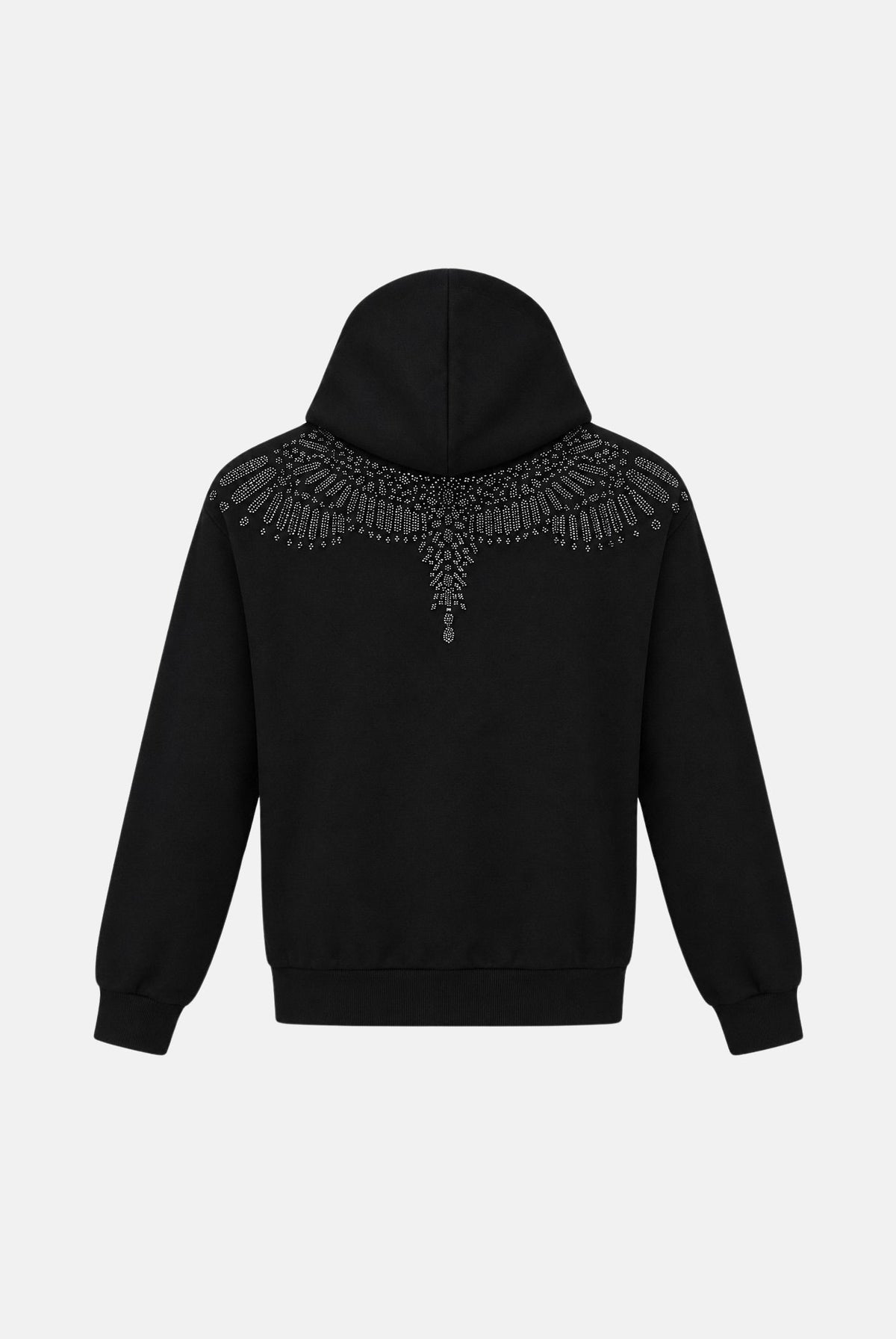 MARCELO BURLON COUNTY OF MILAN Felpa con cappuccio WINGS nera per donna e ragazza con grafica effetto gioiello sul davanti. F6CMJGHS073 110 MARCELO BURLON COUNTY OF MILAN