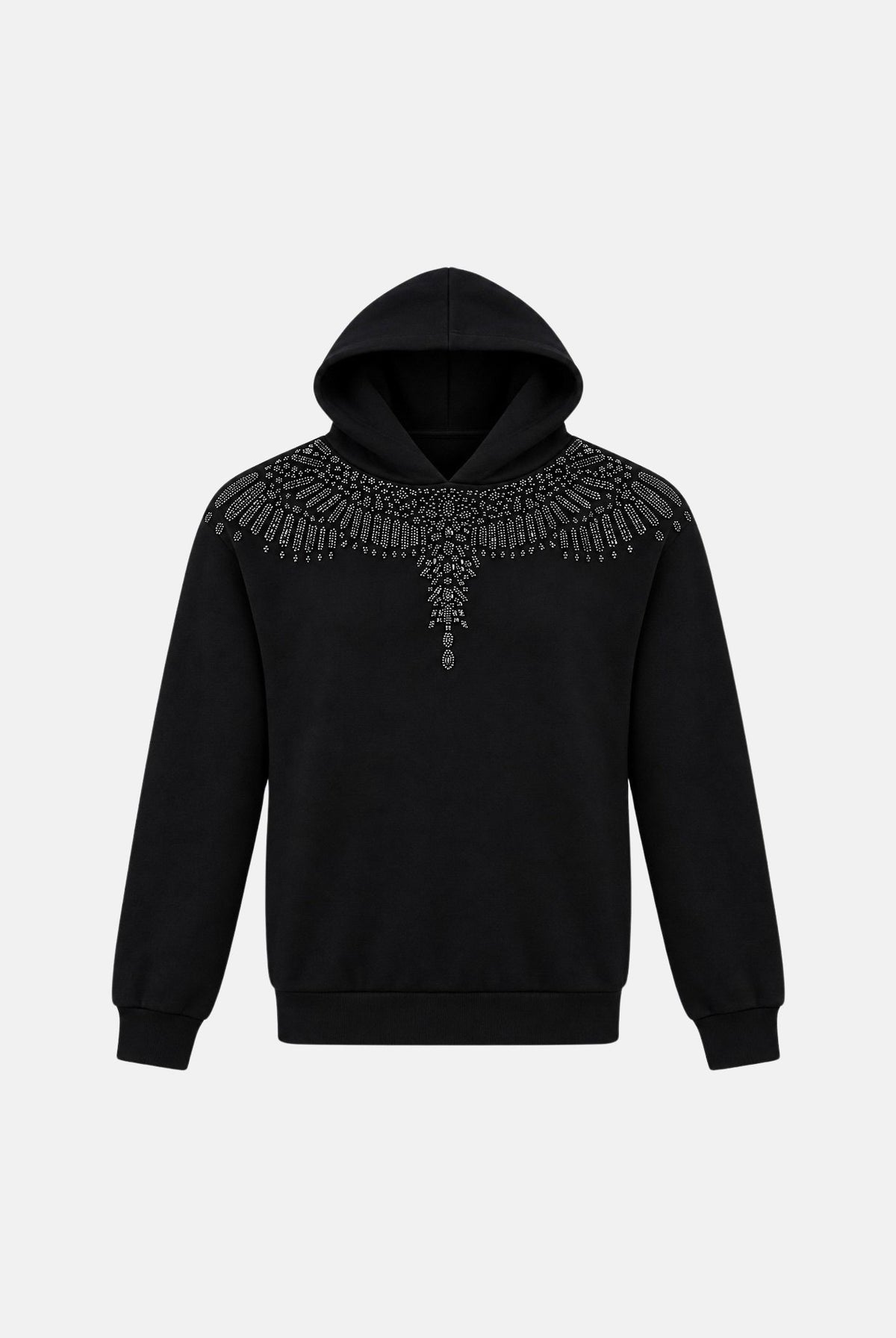 MARCELO BURLON COUNTY OF MILAN Felpa con cappuccio WINGS nera per donna e ragazza con grafica effetto gioiello sul davanti. F6CMJGHS073 110 MARCELO BURLON COUNTY OF MILAN