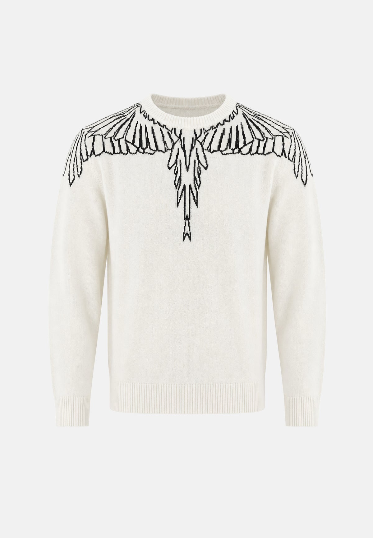 MARCELO BURLON COUNTY OF MILAN Maglia girocollo SWEATER FEATHERS panna per uomo con iconica stampa ali sullo scollo. F6CMMAJP019 412 MARCELO BURLON COUNTY OF MILAN
