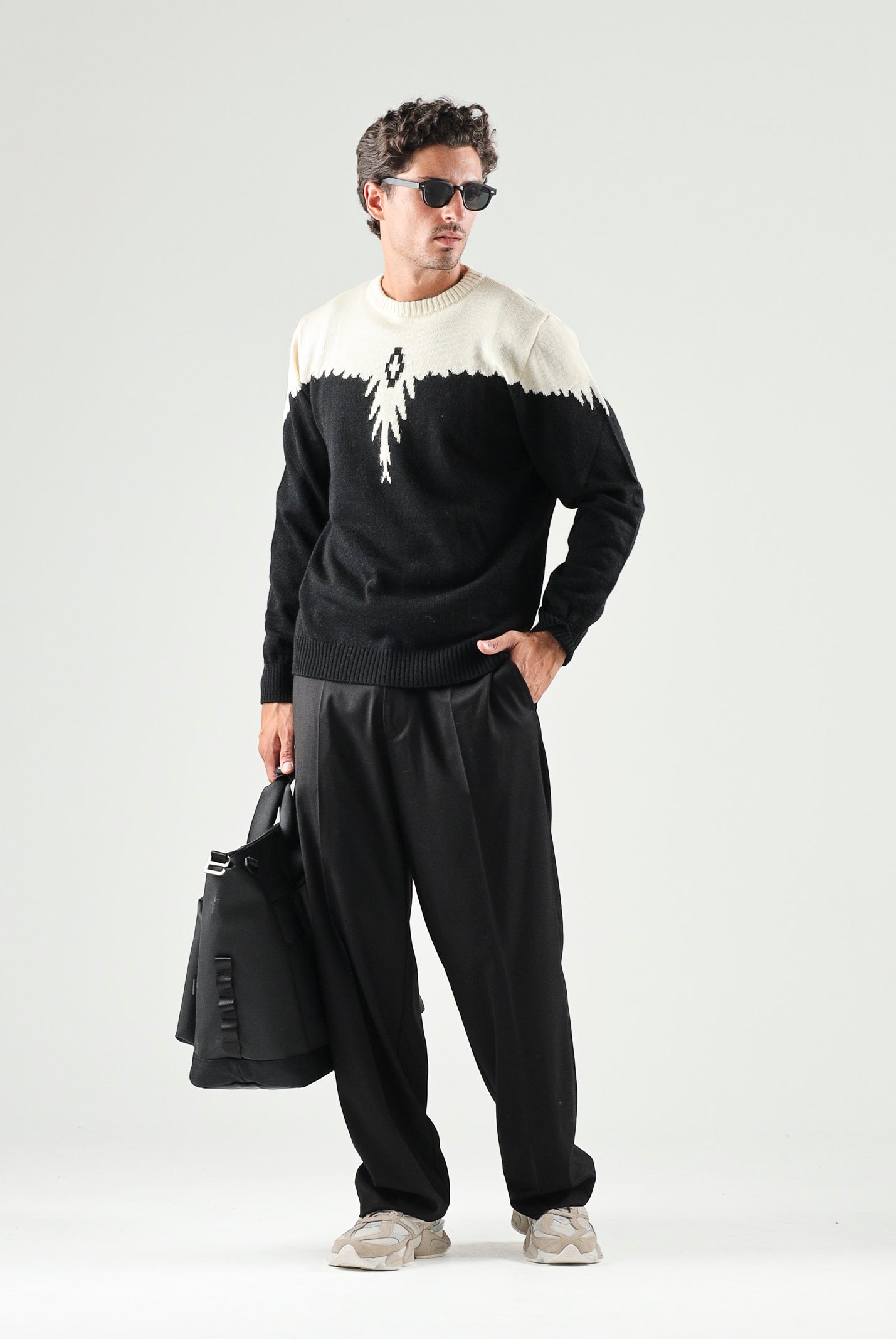 MARCELO BURLON COUNTY OF MILAN Maglia JUMPER nera-bianca da uomo F6CMMAJP024 110-91 MARCELO BURLON COUNTY OF MILAN