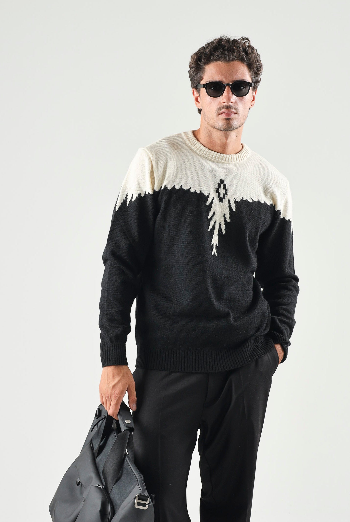 MARCELO BURLON COUNTY OF MILAN Maglia JUMPER nera-bianca da uomo F6CMMAJP024 110-91 MARCELO BURLON COUNTY OF MILAN