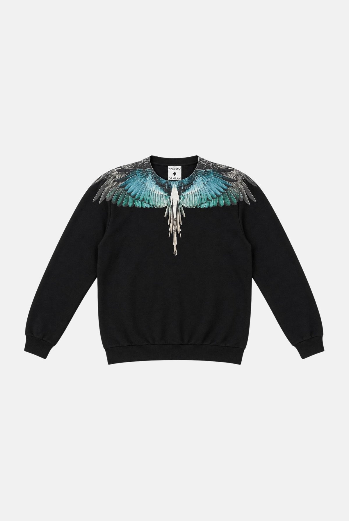 MARCELO BURLON COUNTY OF MILAN Felpa girocollo nera per uomo con iconico ricamo grafico ad ali F6CMMASW055 110 MARCELO BURLON COUNTY OF MILAN