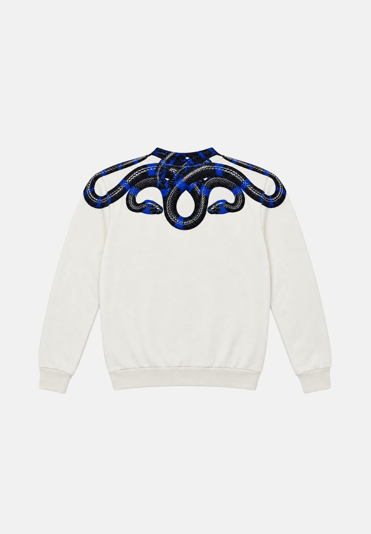 MARCELO BURLON Felpa girocollo bianca per uomo con iconica grafica geometrica ad ali di serpente blu sulle spalle. F6CMMASW115 412 MARCELO BURLON COUNTY OF MILAN