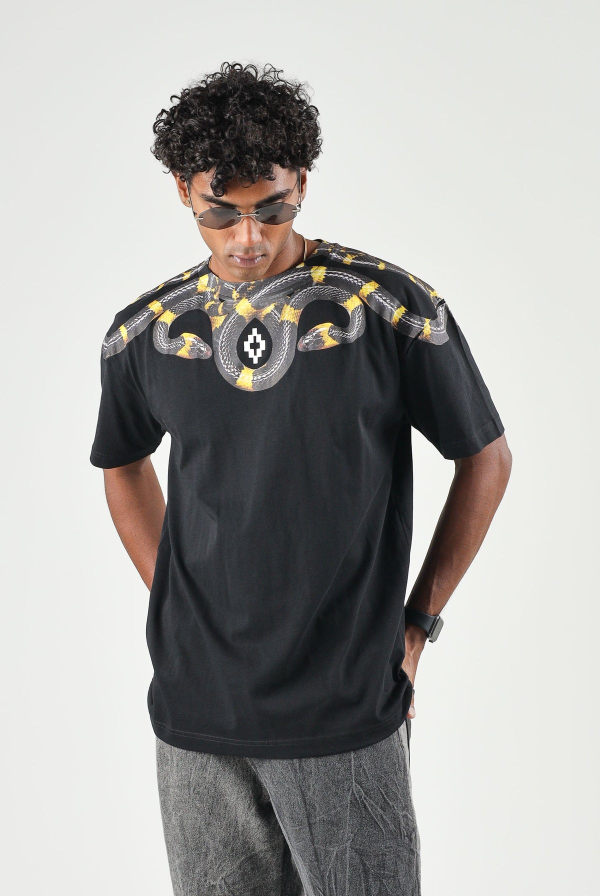 MARCELO BURLON COUNTY OF MILAN T-shirt manica corta SNAKE REAL nera da uomo F6CMMATH086 110 MARCELO BURLON COUNTY OF MILAN