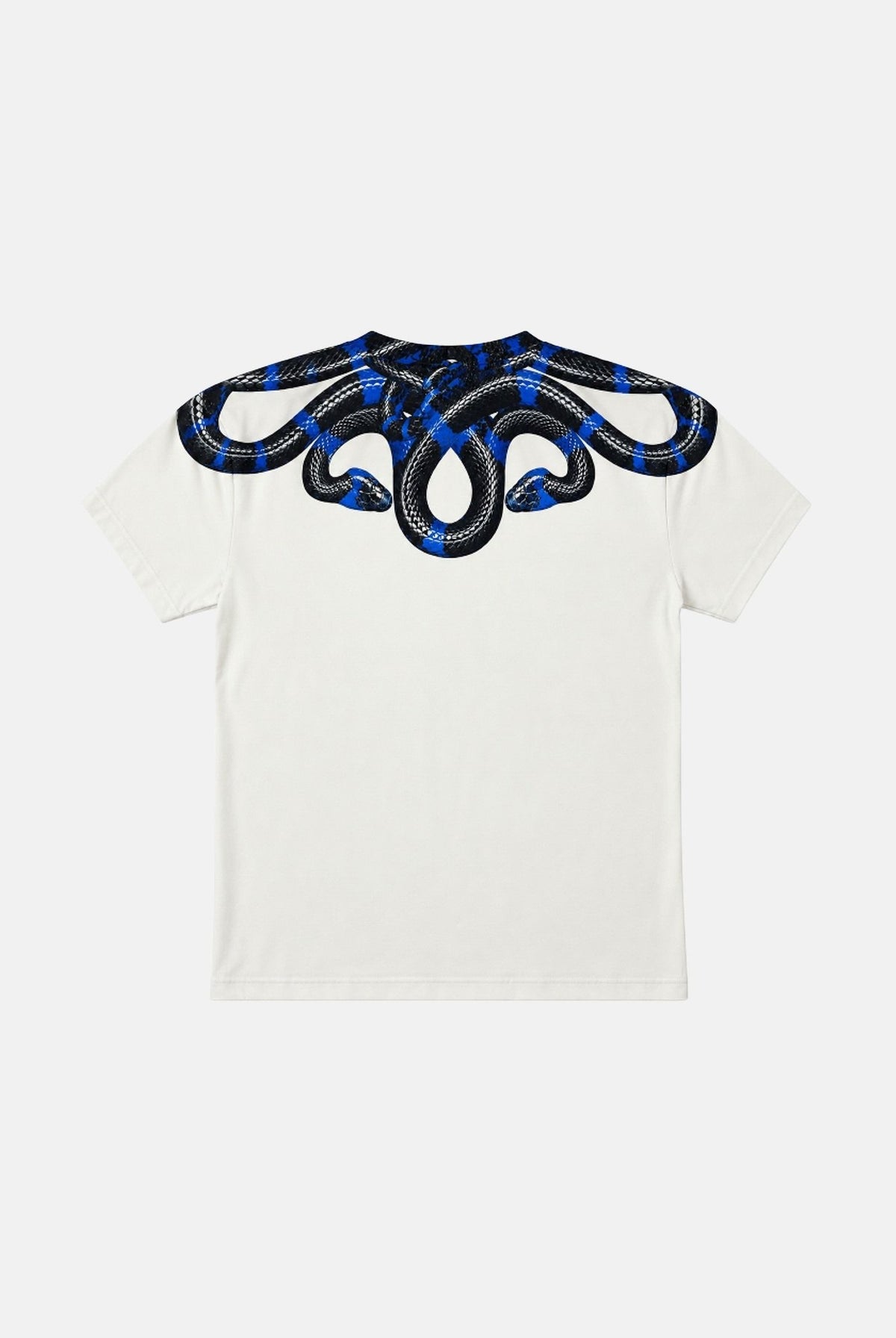 MARCELO BURLON T-shirt manica corta bianca per uomo con girocollo e iconica stampa grafica ad ali di serpente blu sulle spalle. F6CMMATH090 412 MARCELO BURLON COUNTY OF MILAN