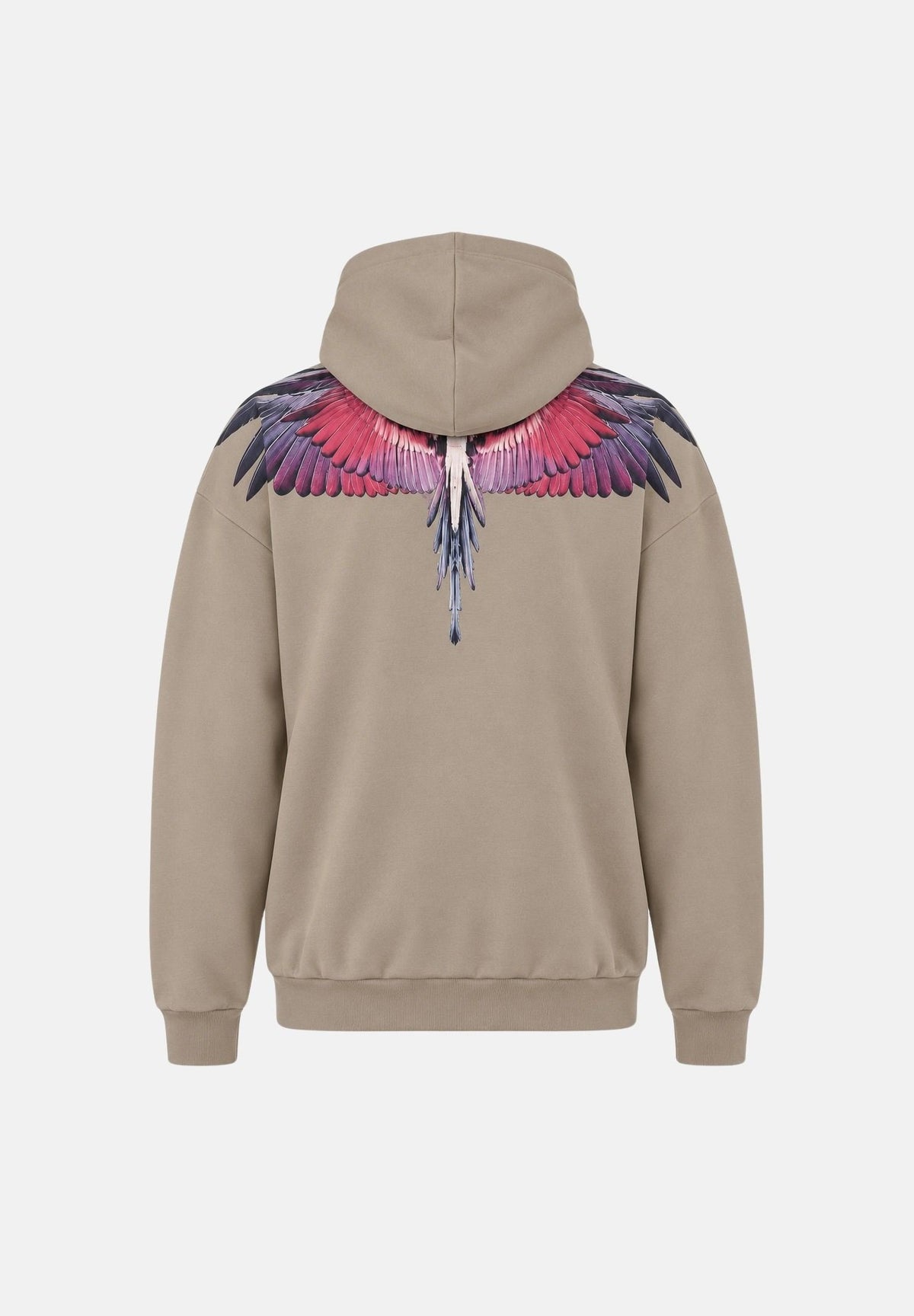 MARCELO BURLON COUNTY OF MILAN Felpa con cappuccio sabbia per uomo con stampa Wings multicolore sulle spalle. F6CMMAHS059 092 MARCELO BURLON COUNTY OF MILAN