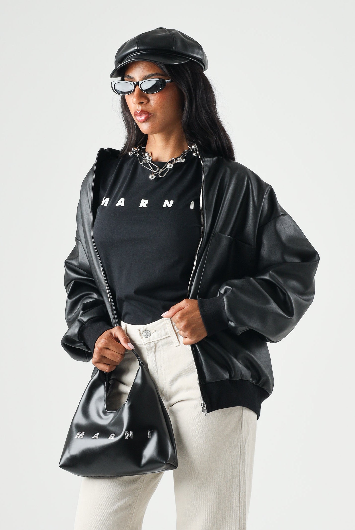 MARNI T-shirt a manica corta nera per donna, ragazzi e bambini con stampa logo M01601M00RF 0M900 MARNI