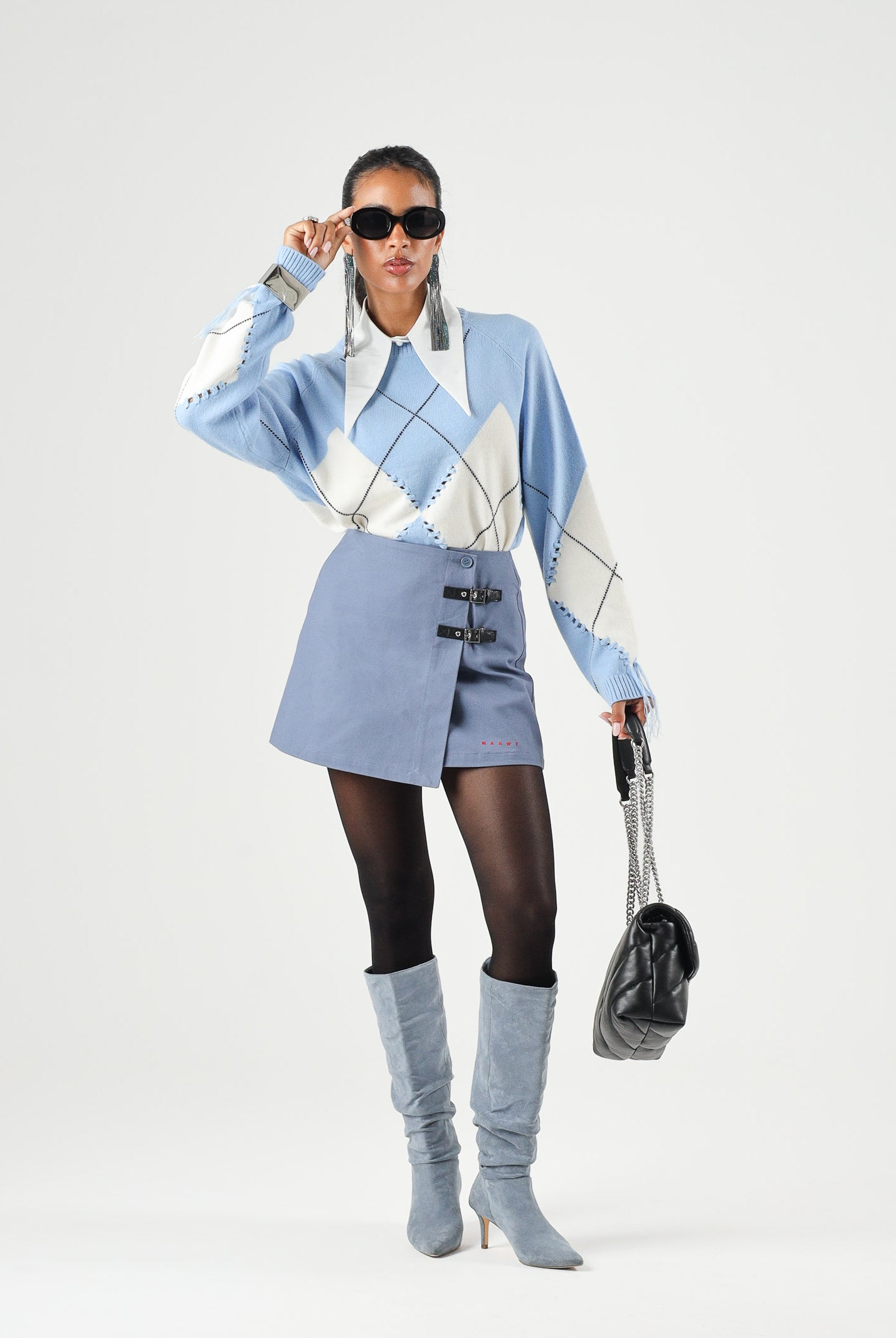 MARNI Gonna Thunderstone azzurro cielo, per donna, ragazzi e bambini con logo ricamato e doppi dettagli fibbia laterali. M01858M00XI 0M865 MARNI