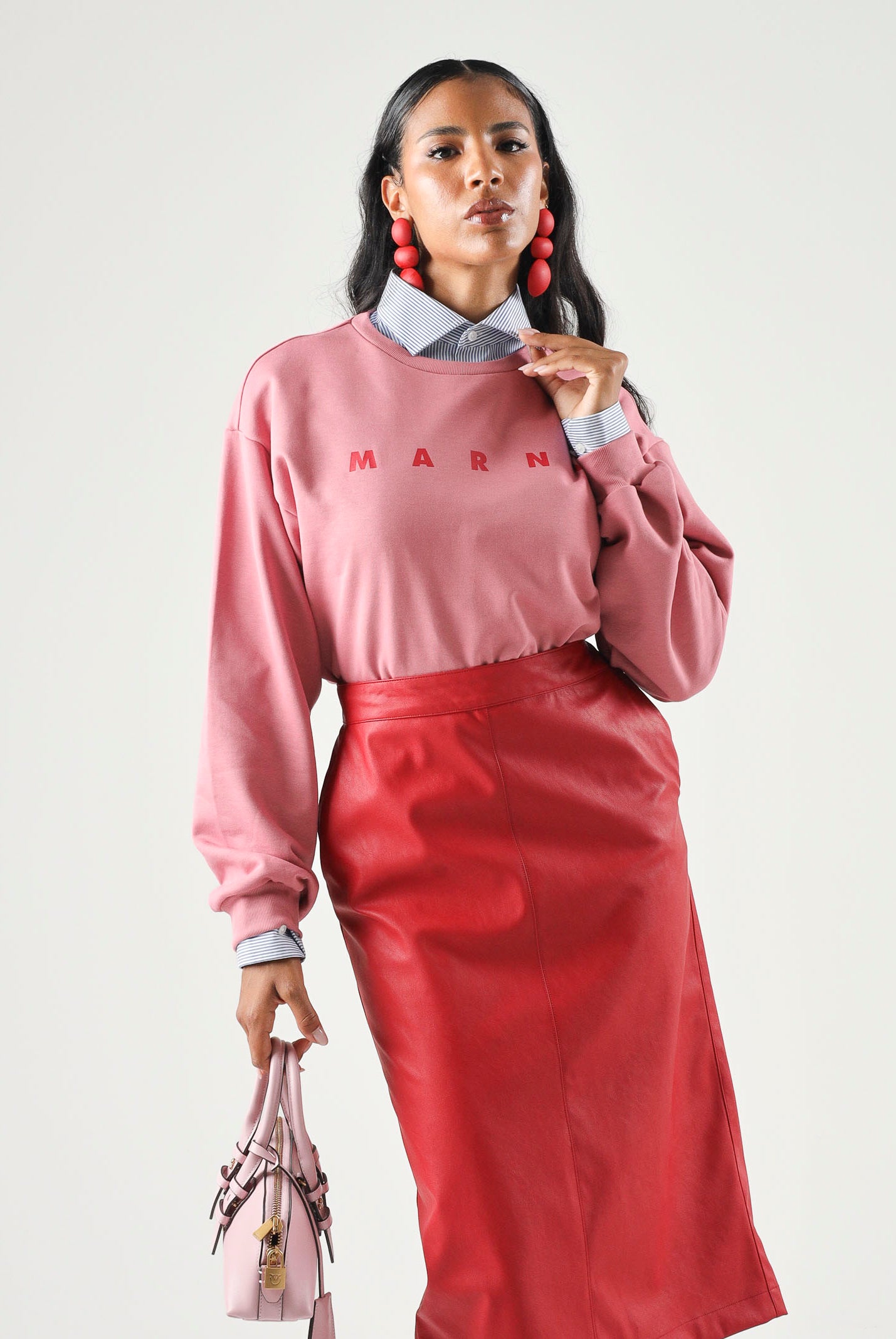 MARNI Felpa girocollo LOGO-PRINT SWEATSHIRT colore Sweet Pink, rosa per donna, ragazzi e bambini con logo frontale M01878M00V0 0M352 MARNI