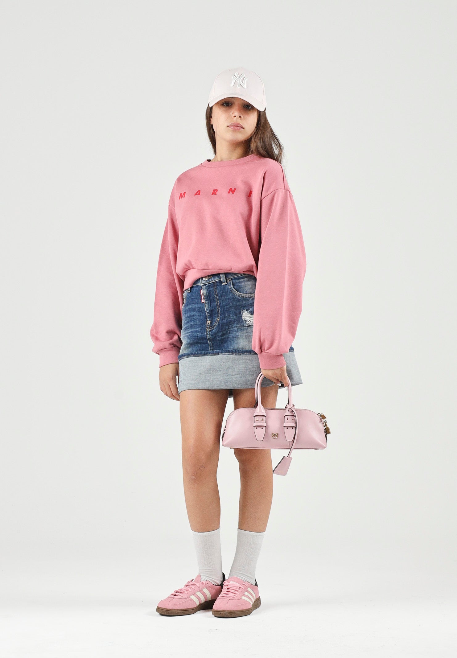 MARNI Felpa girocollo LOGO-PRINT SWEATSHIRT colore Sweet Pink, rosa per donna, ragazzi e bambini con logo frontale M01878M00V0 0M352 MARNI