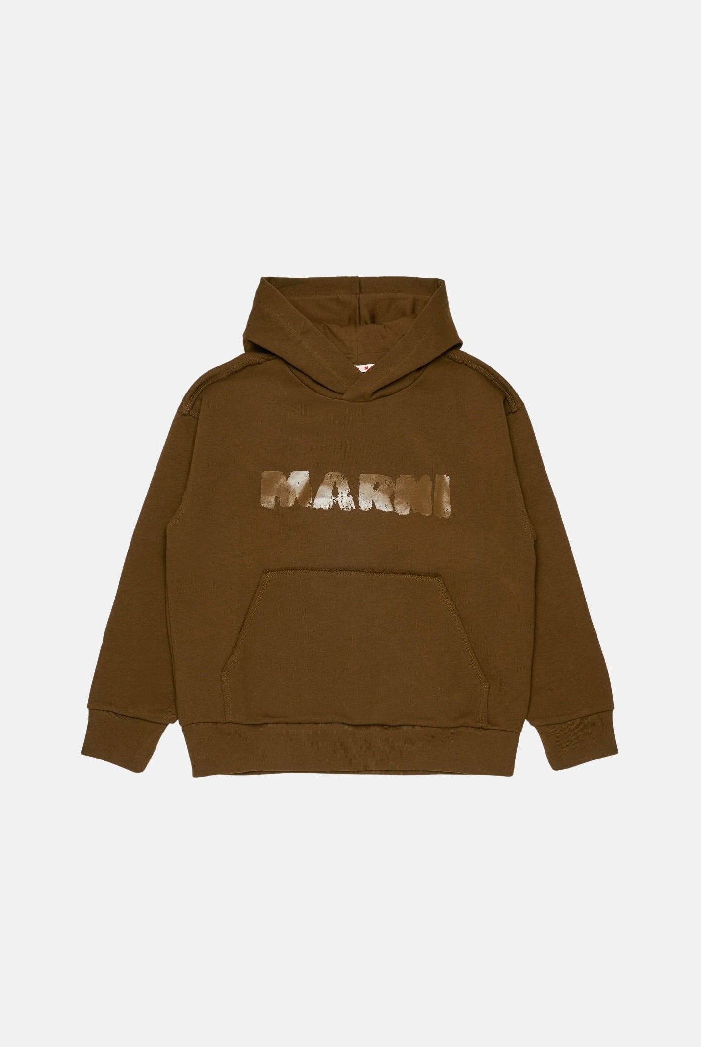 MARNI Felpa in cotone marrone caldo per donna, ragazzi e bambini con cappuccio e tasca a marsupio M01886M00YA 0M721 MARNI