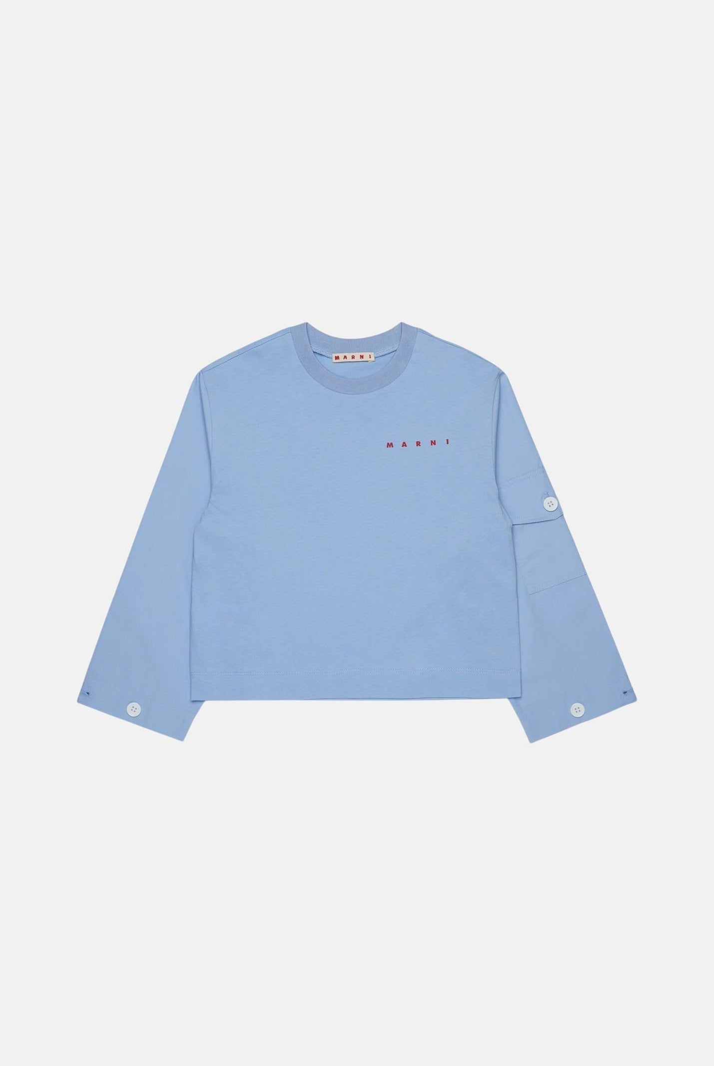 MARNI T-shirt manica lunga azzurro cielo per donna, ragazzi e bambini con logo frontale. M01905M00YM 0M863 MARNI