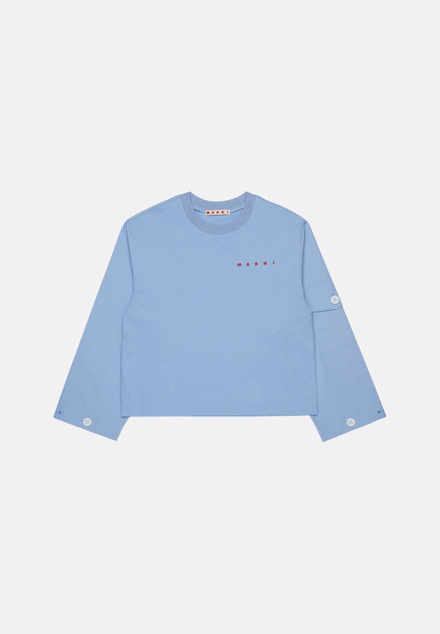 MARNI T-shirt manica lunga azzurro cielo per donna, ragazzi e bambini con logo frontale. M01905M00YM 0M863 MARNI
